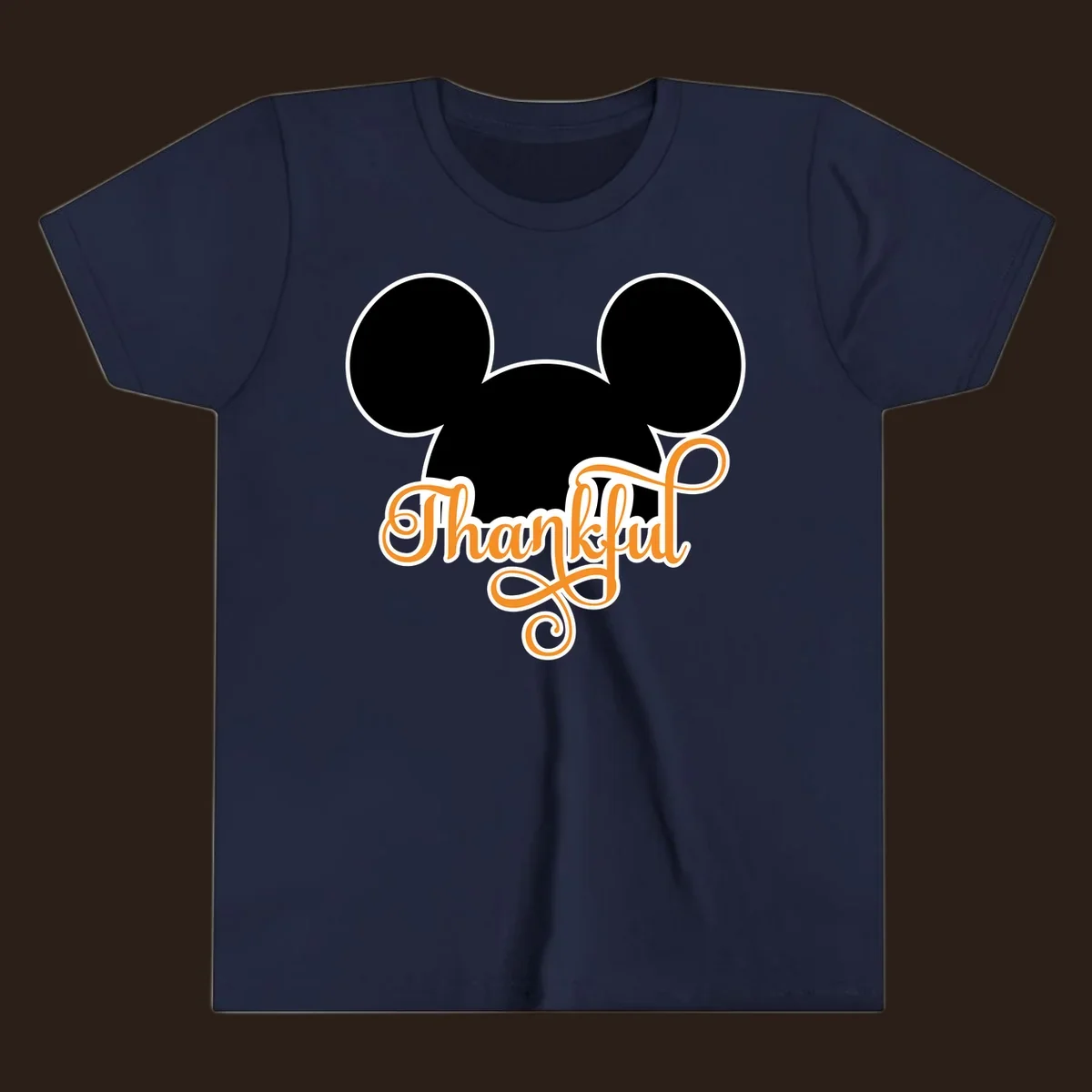 Disney Thanksgiving Mickey ears with the word "Thankful" in orange script.