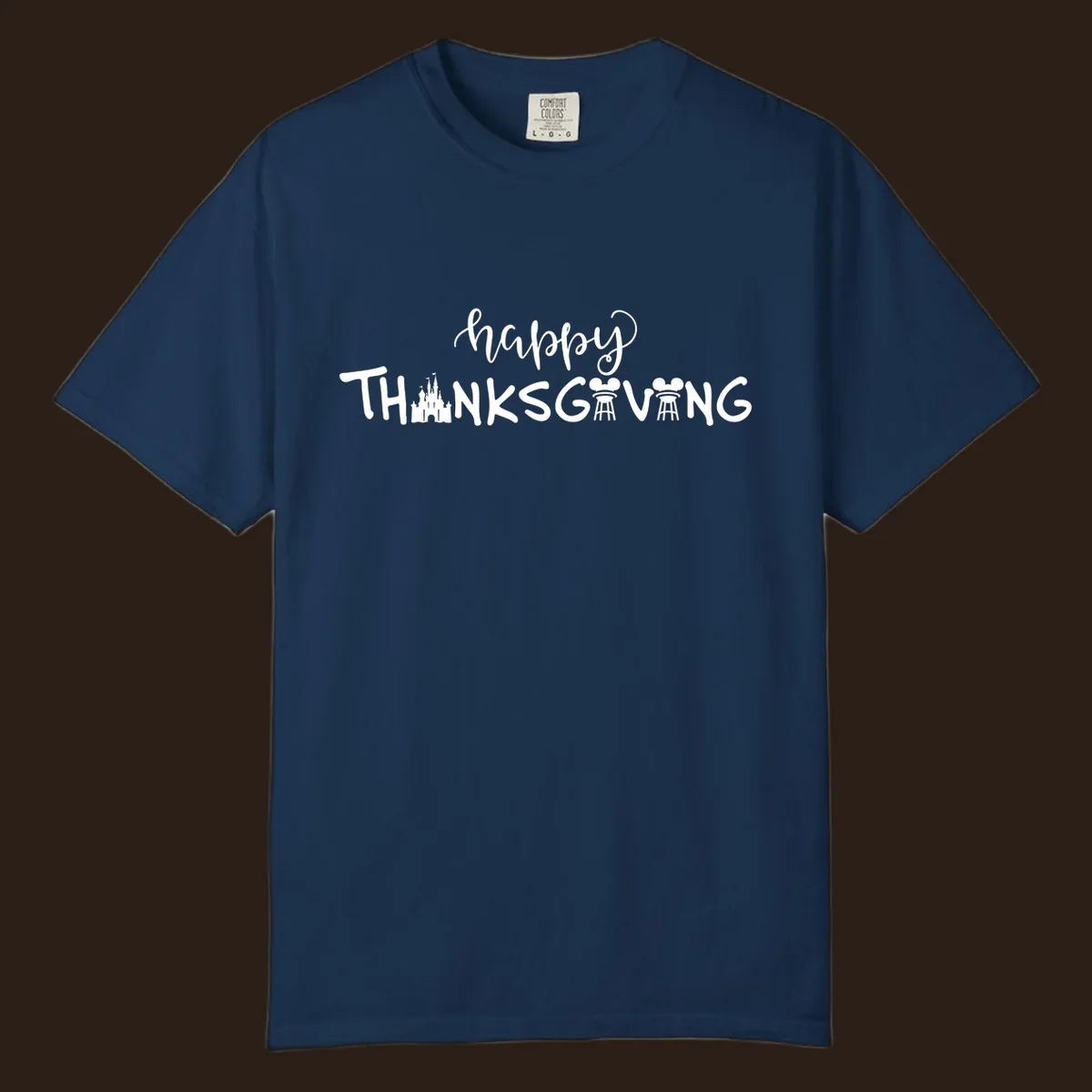 Happy Thanksgiving text design with Disney castle and Mickey Mouse ears, Disney-Thanksgiving.