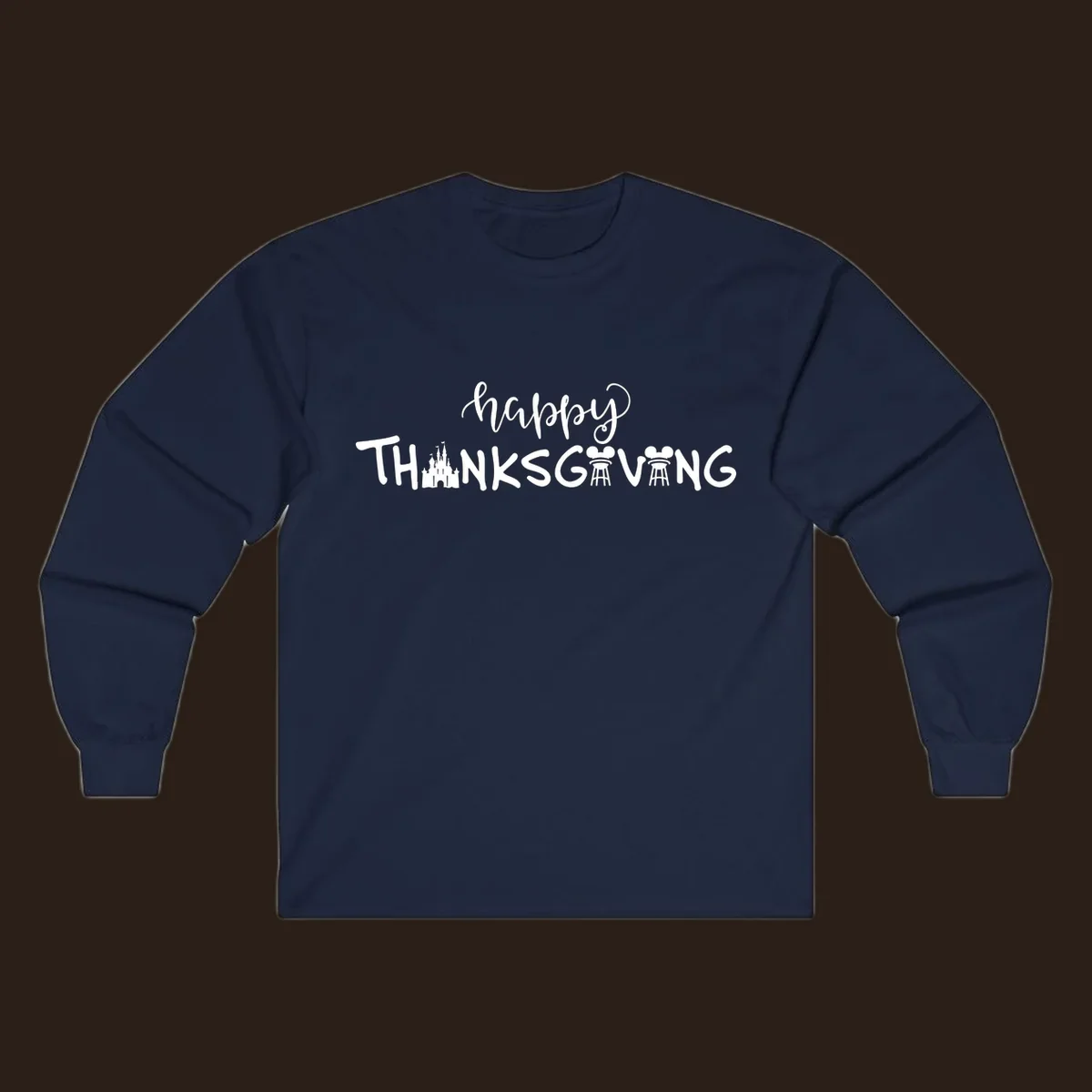 Happy Thanksgiving text design with Disney castle and Mickey Mouse ears, Disney-Thanksgiving.