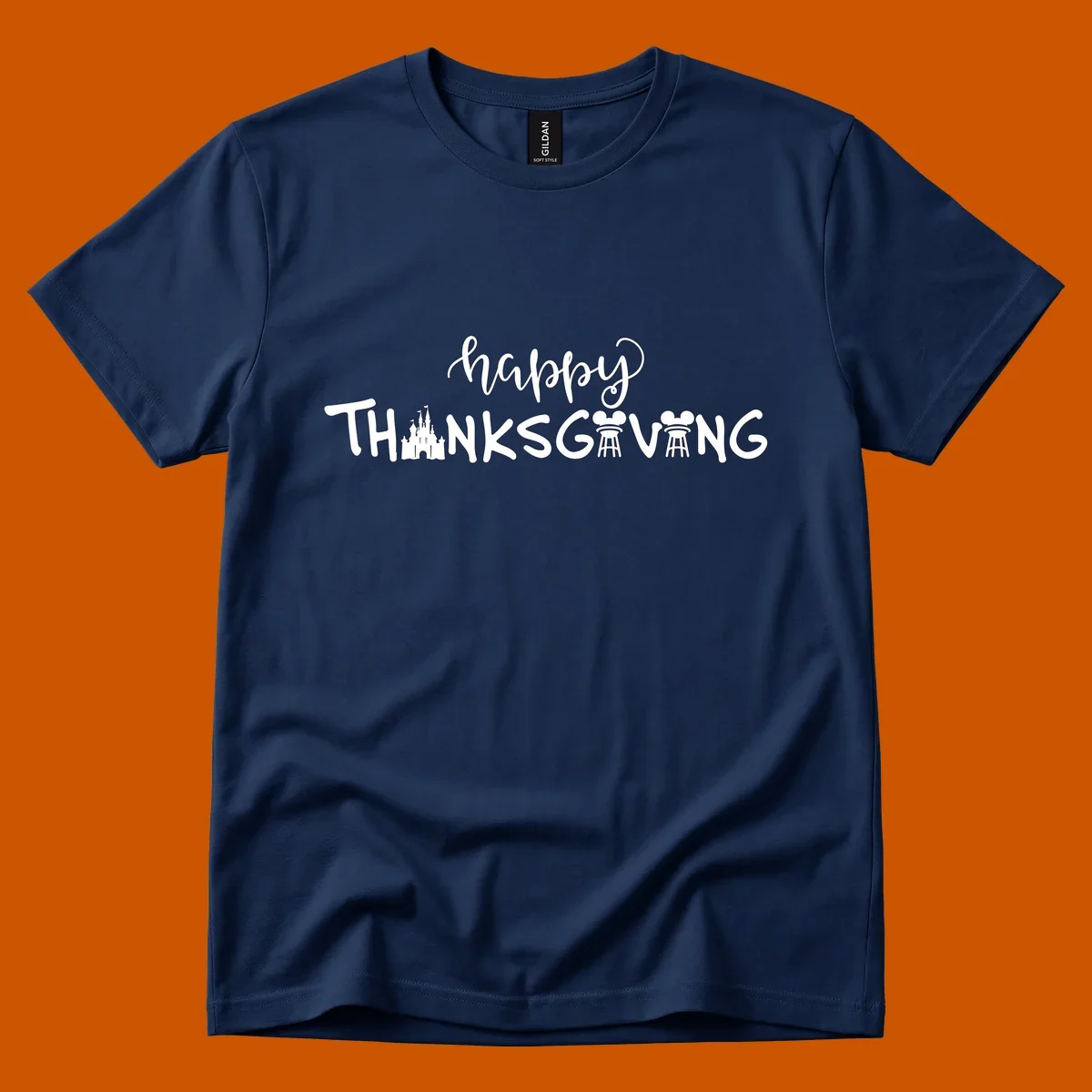 Happy Thanksgiving text design with Disney castle and Mickey Mouse ears, Disney-Thanksgiving.