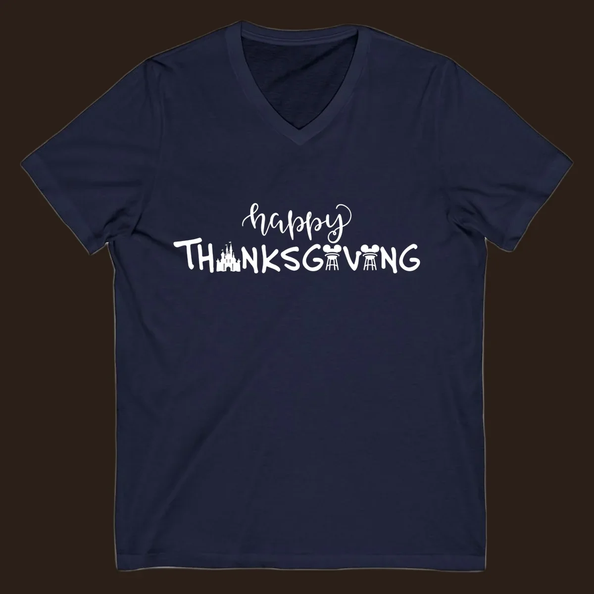 Happy Thanksgiving text design with Disney castle and Mickey Mouse ears, Disney-Thanksgiving.