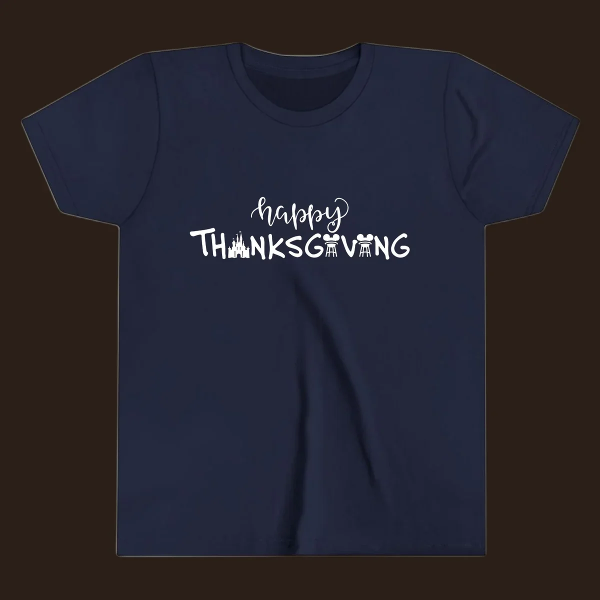 Happy Thanksgiving text design with Disney castle and Mickey Mouse ears, Disney-Thanksgiving.