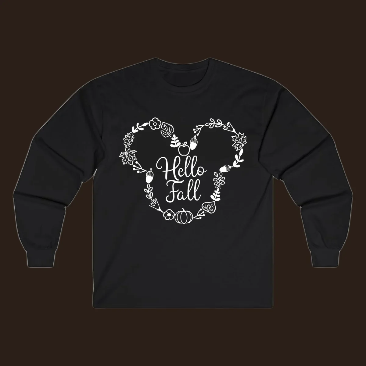 Hello fall heart wreath autumn leaves pumpkin illustration design