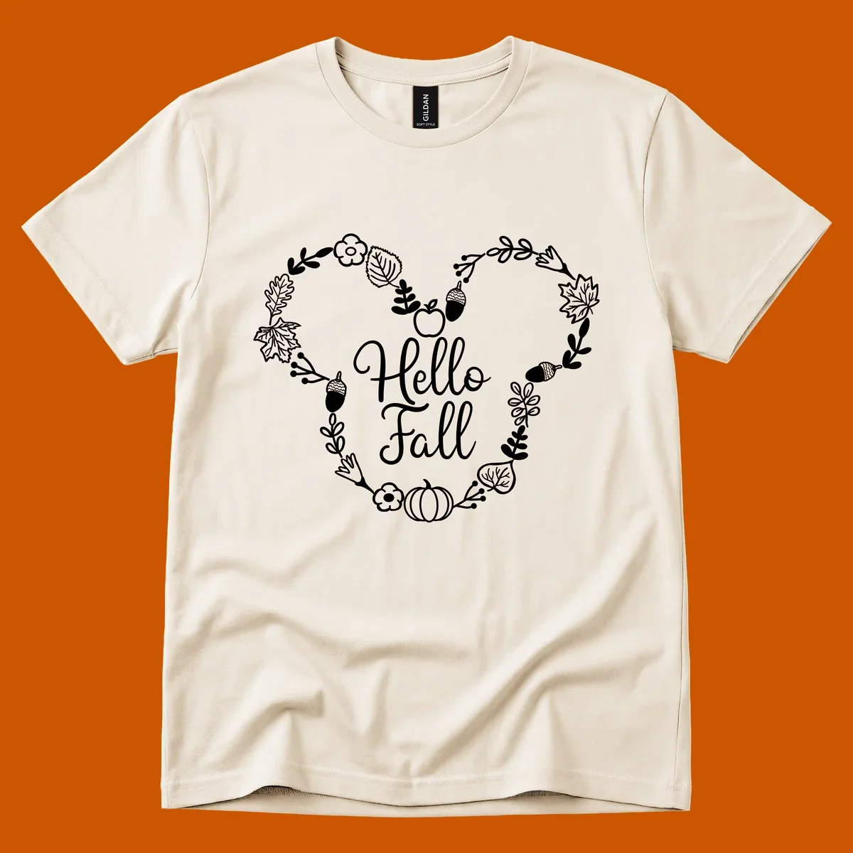 Hello fall heart wreath autumn leaves pumpkin illustration design