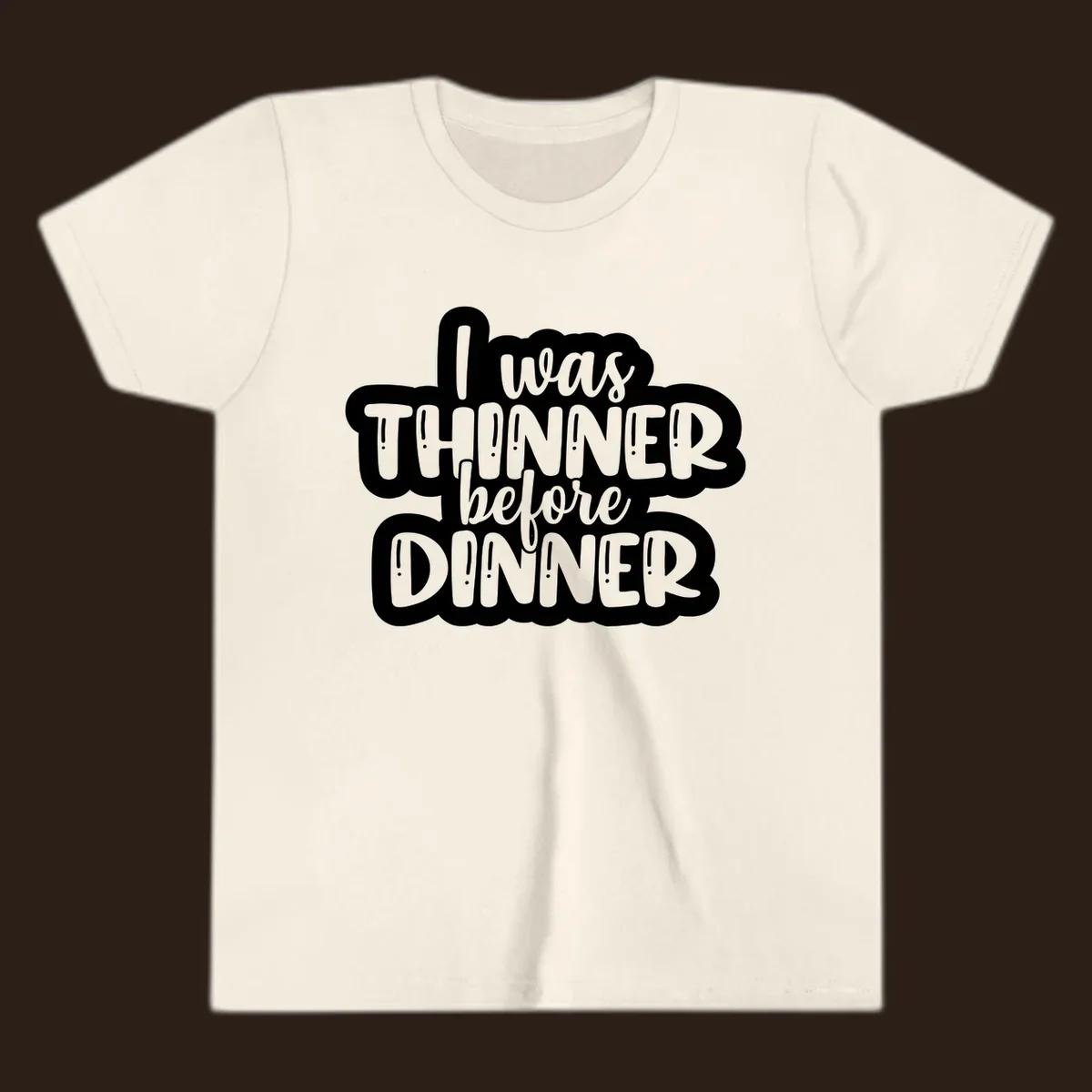 Typography design with the phrase "I was thinner before dinner", perfect for Thanksgiving.