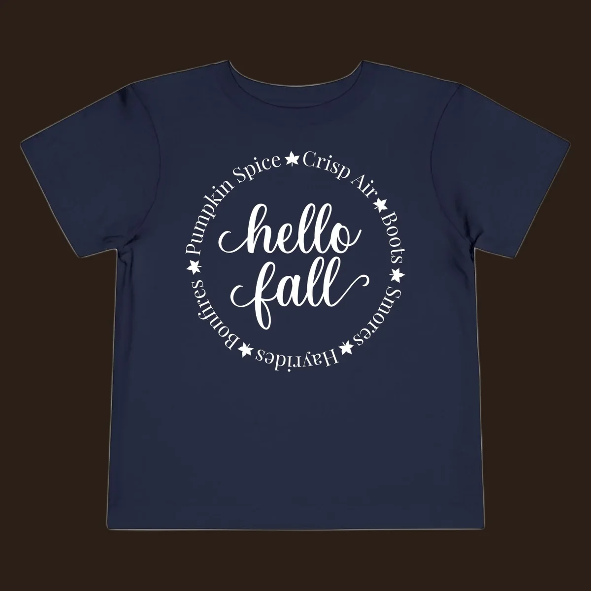 Hello fall autumn circle text design with stars.