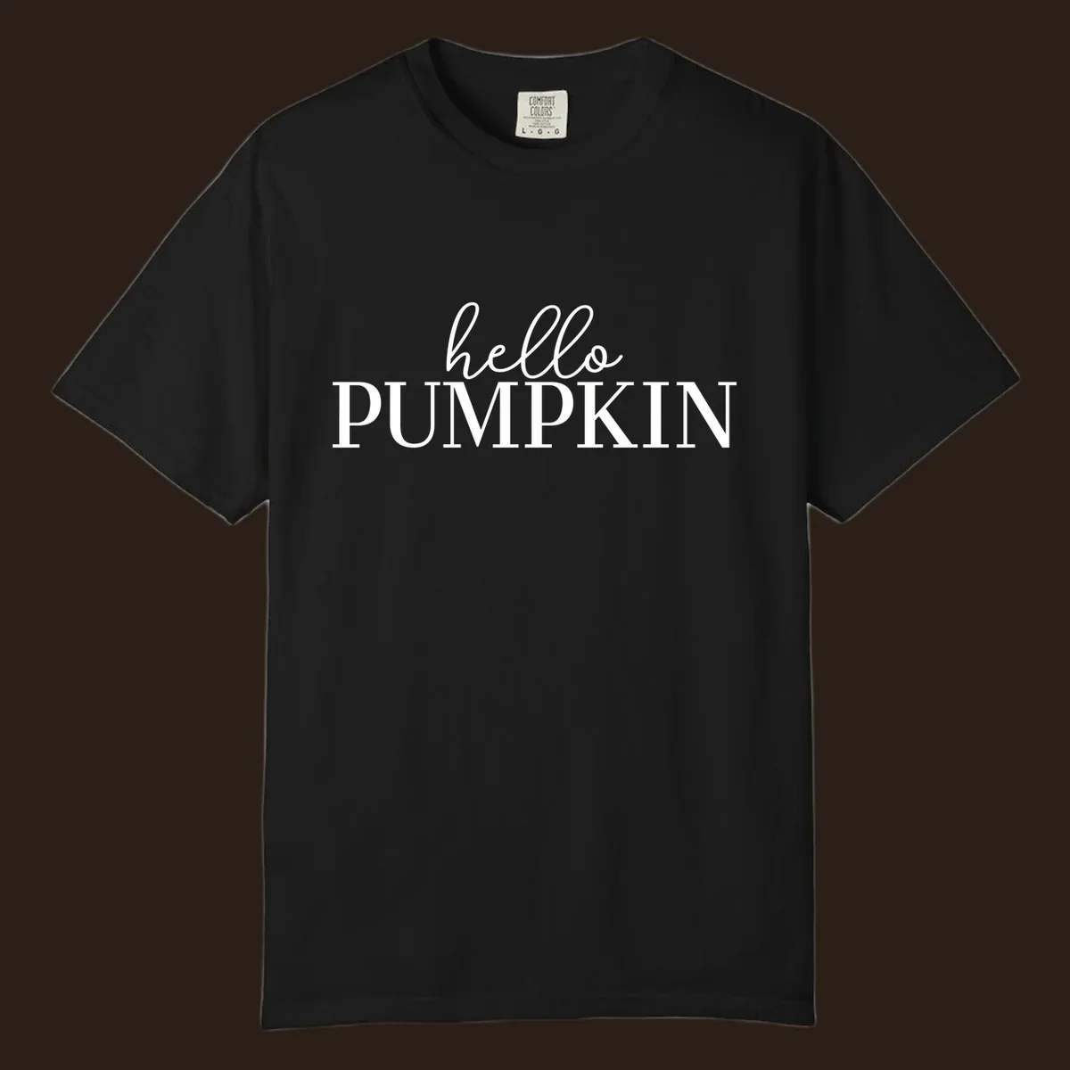 White text that says 'hello PUMPKIN' on a black background, perfect for Thanksgiving.
