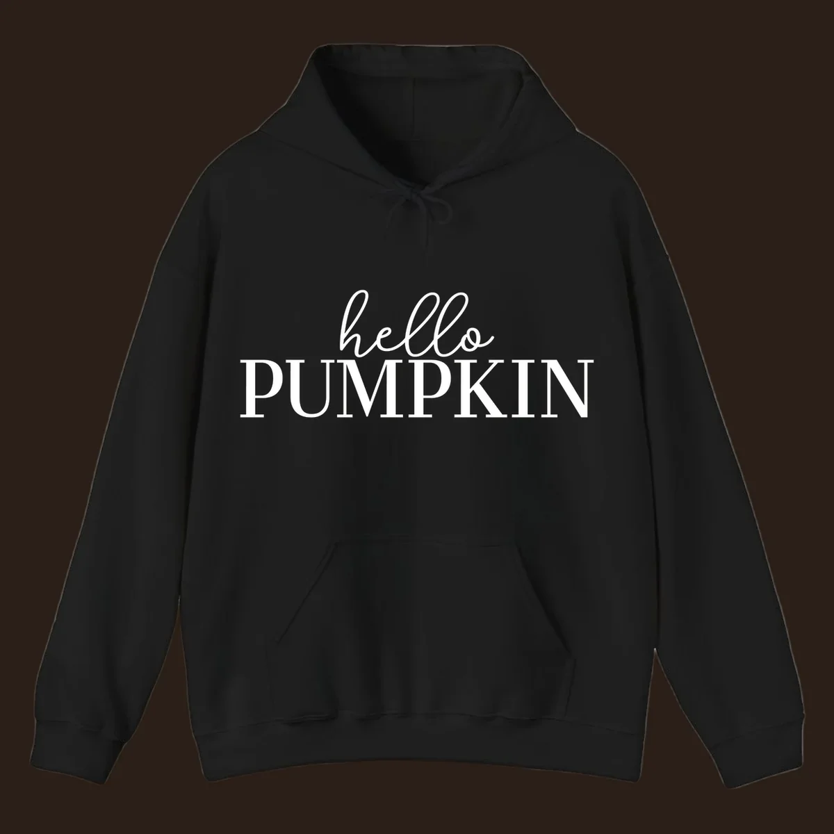 White text that says 'hello PUMPKIN' on a black background, perfect for Thanksgiving.