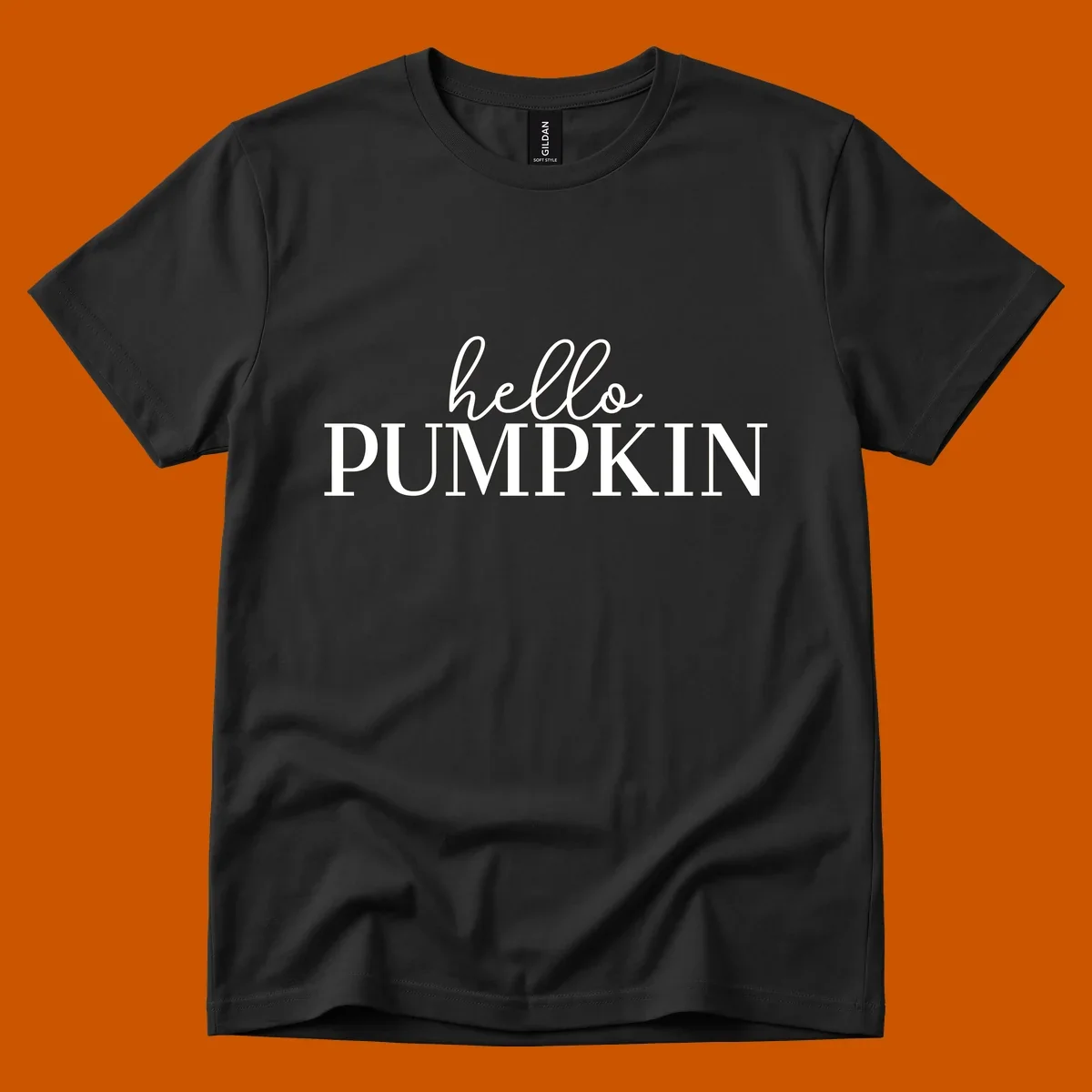 White text that says 'hello PUMPKIN' on a black background, perfect for Thanksgiving.