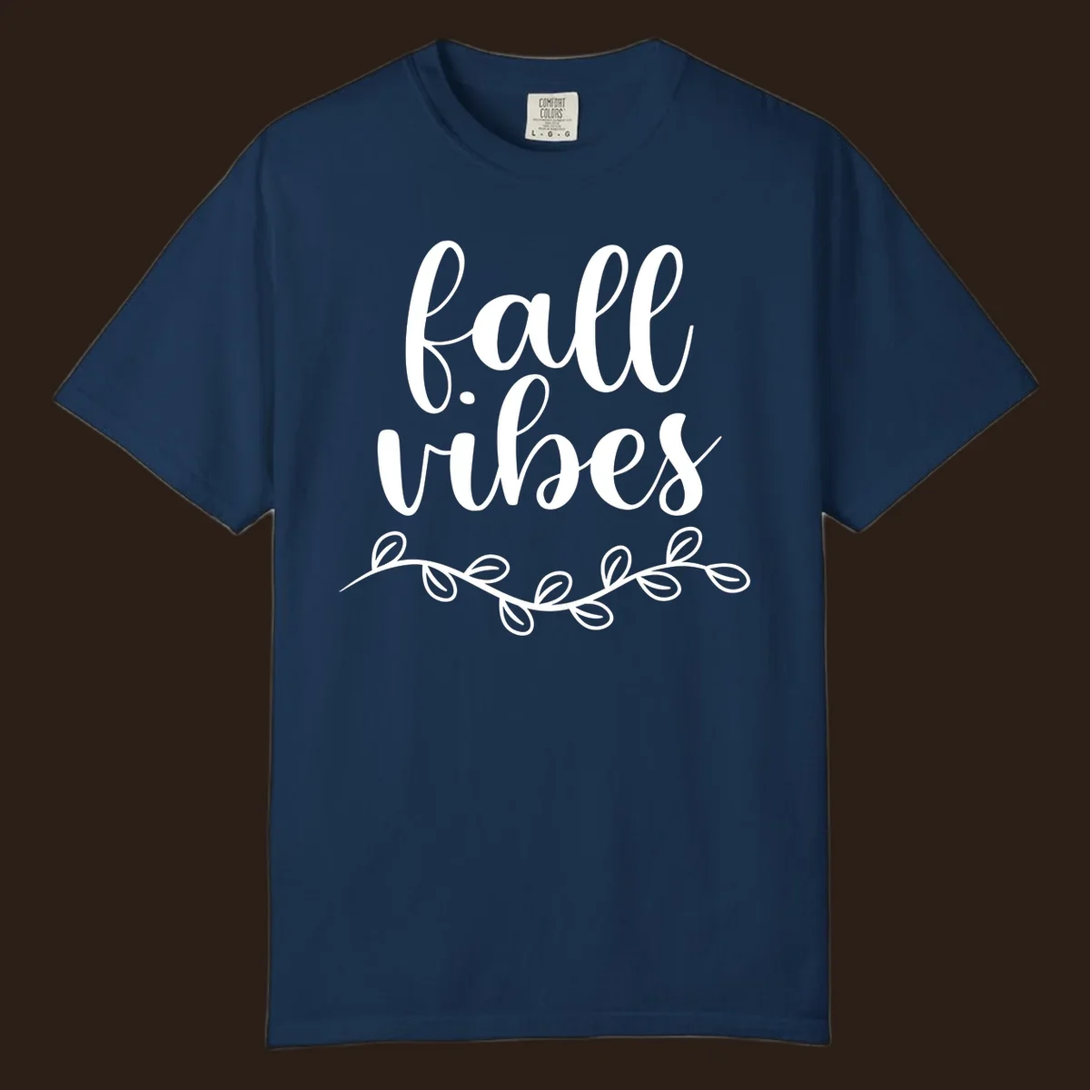 Fall vibes script typography with leaves design