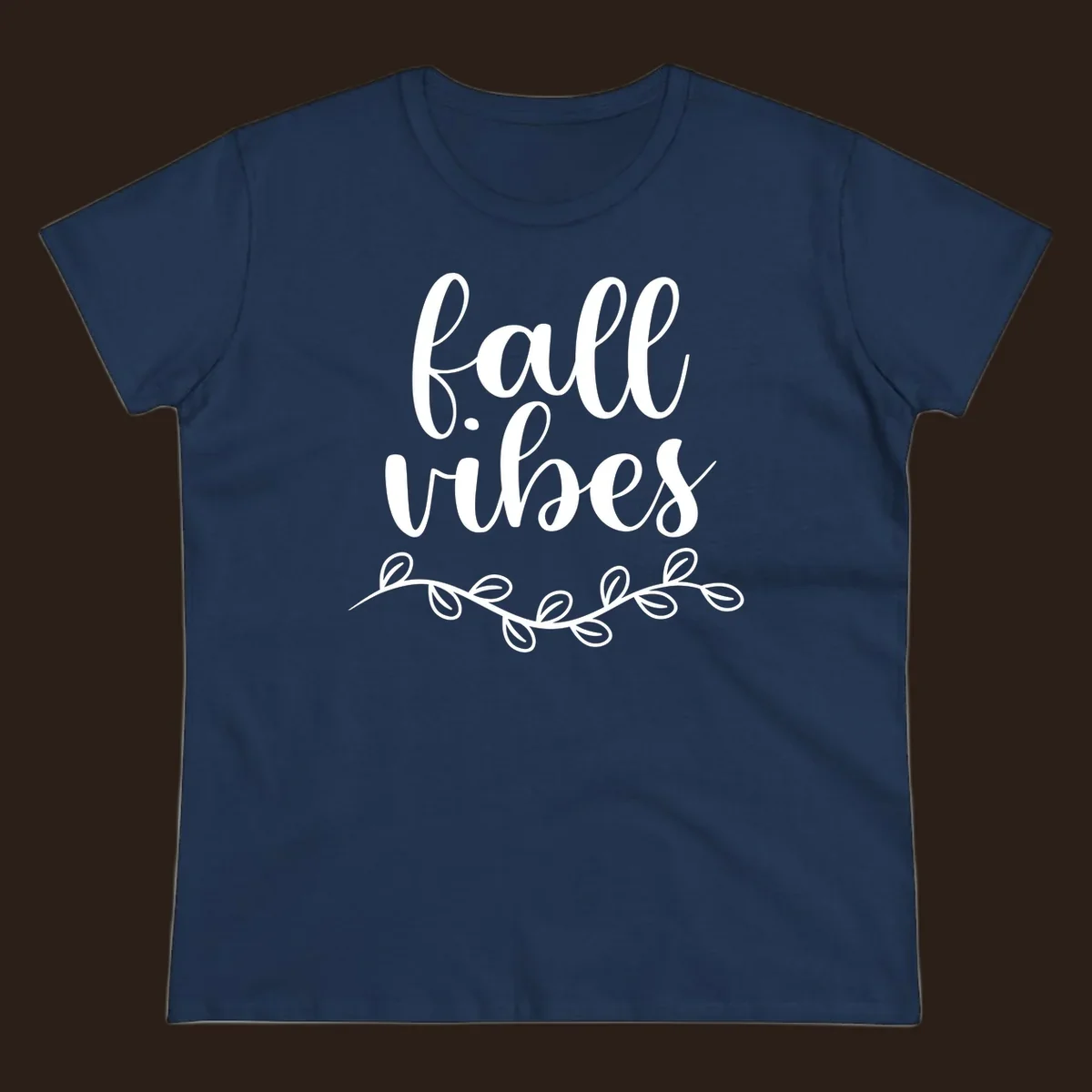 Fall vibes script typography with leaves design