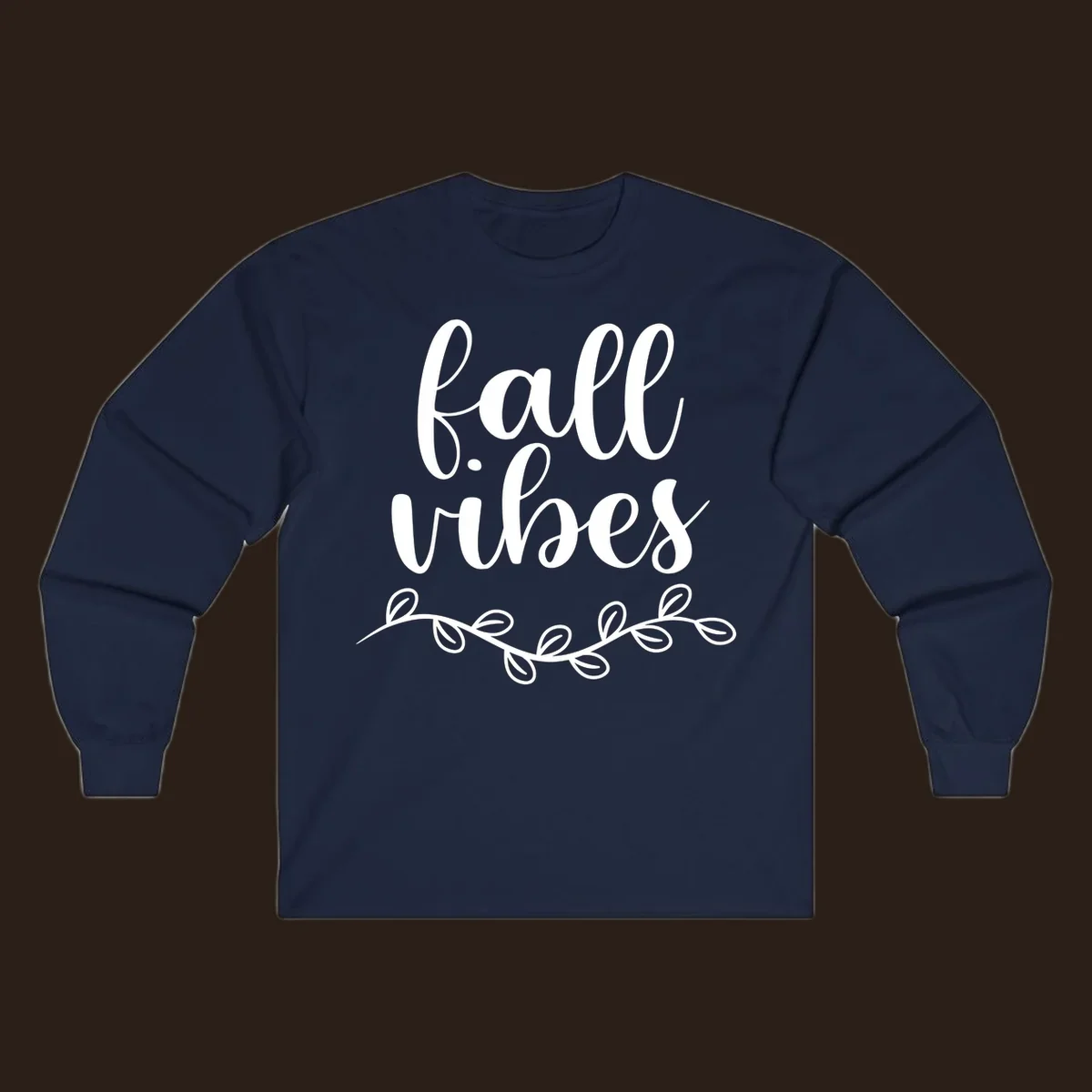 Fall vibes script typography with leaves design