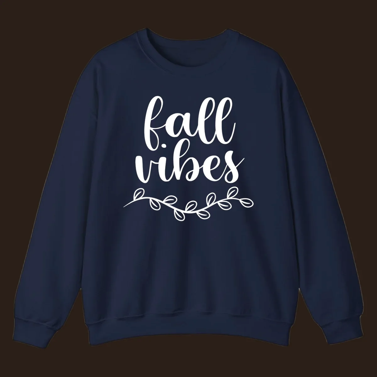 Fall vibes script typography with leaves design