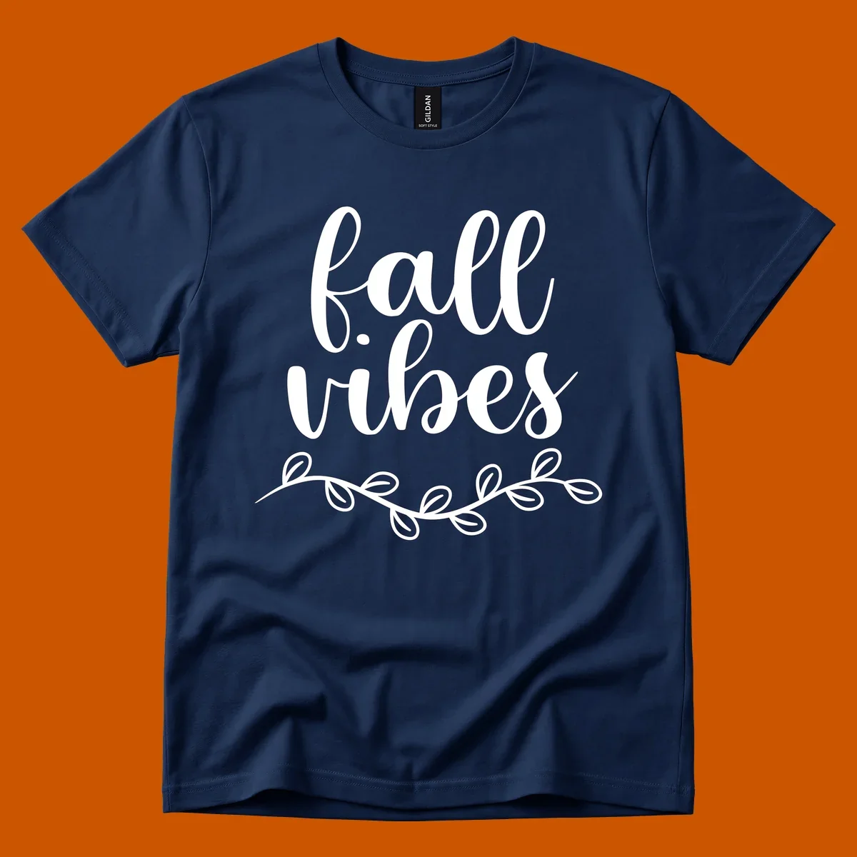 Fall vibes script typography with leaves design
