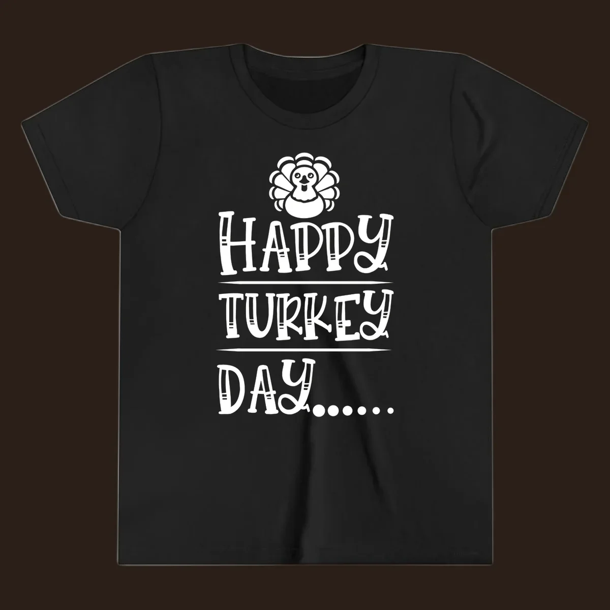 Happy Turkey Day cartoon turkey illustration and text.