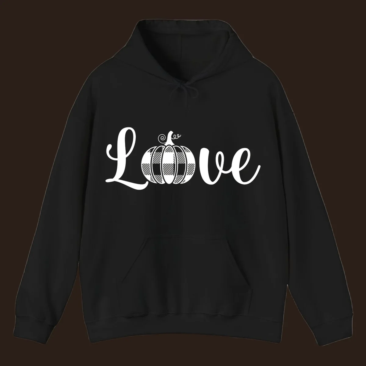 Love pumpkin buffalo plaid script text design.