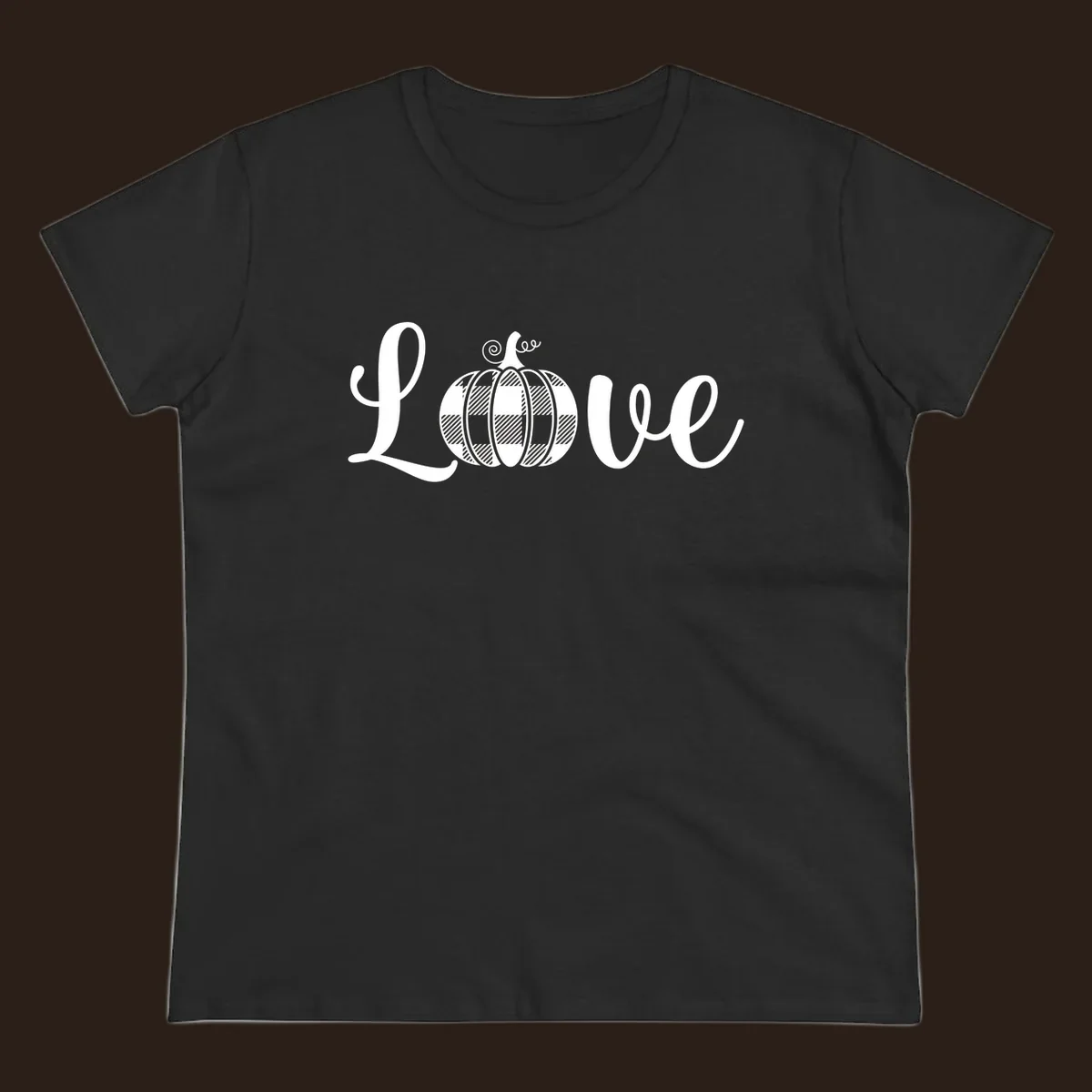 Love pumpkin buffalo plaid script text design.