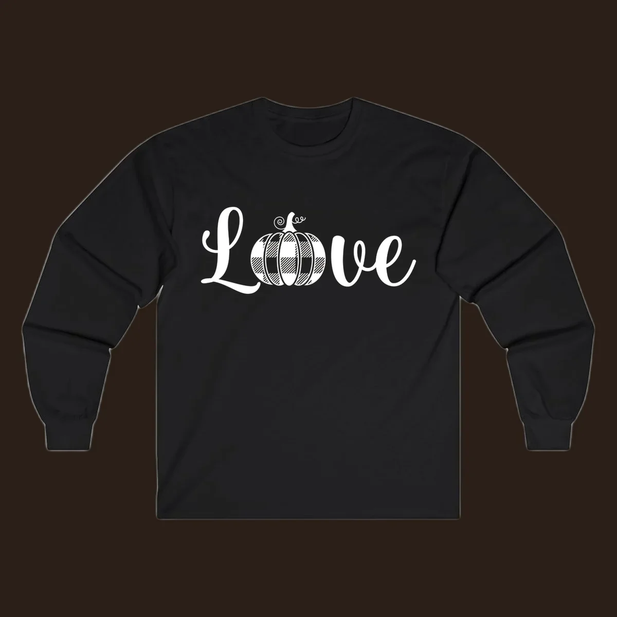Love pumpkin buffalo plaid script text design.