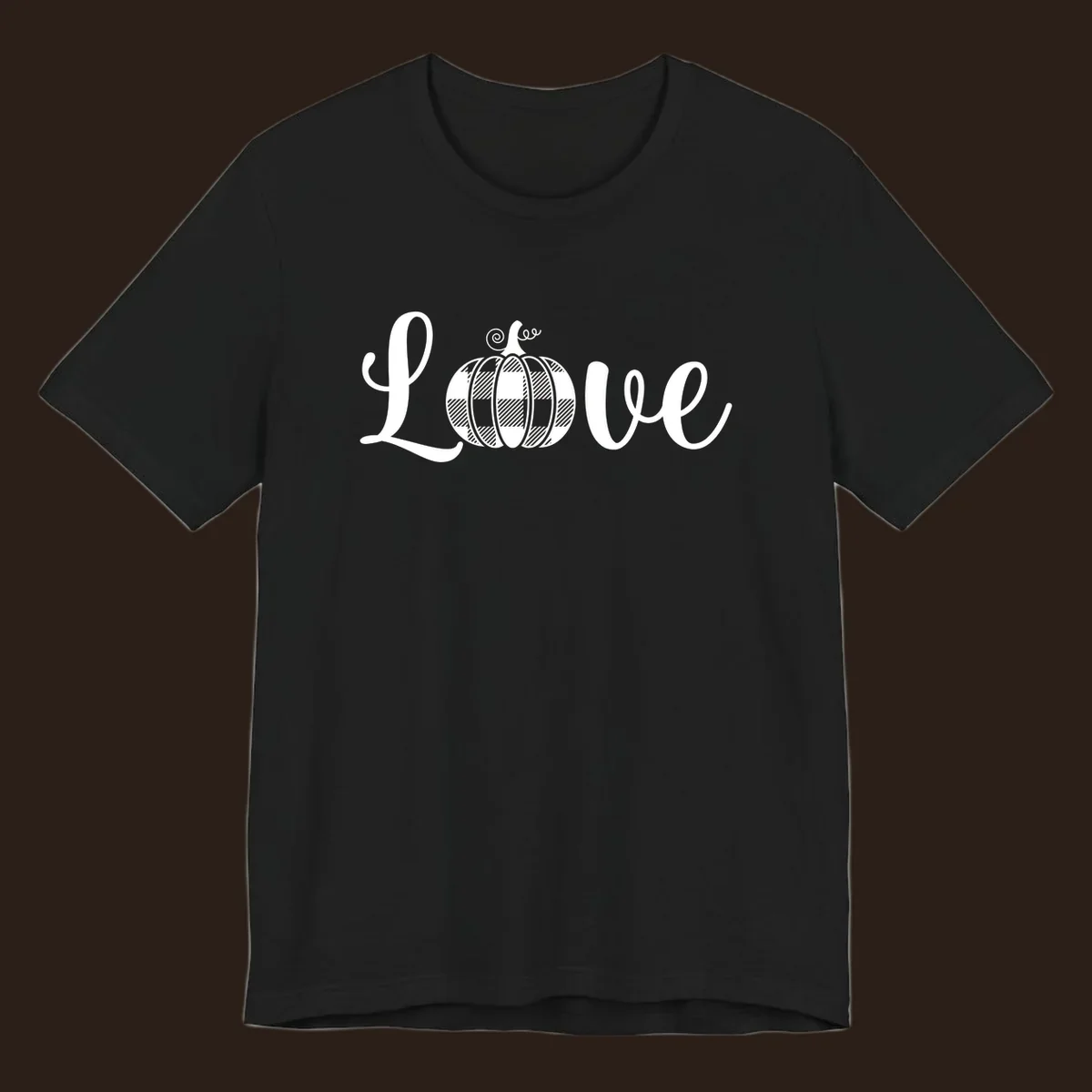 Love pumpkin buffalo plaid script text design.