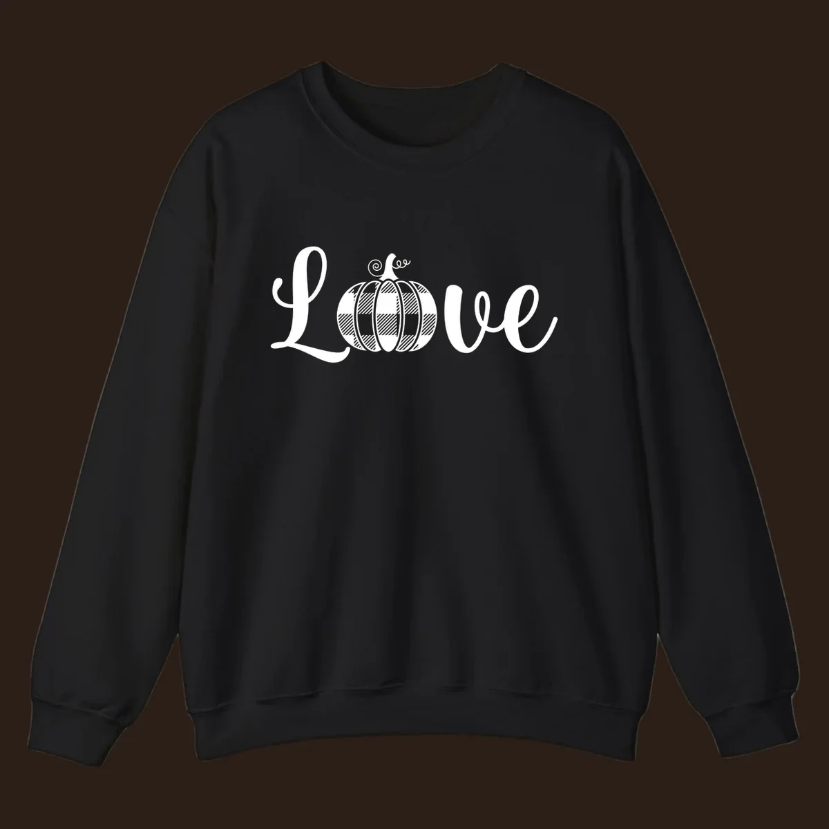 Love pumpkin buffalo plaid script text design.