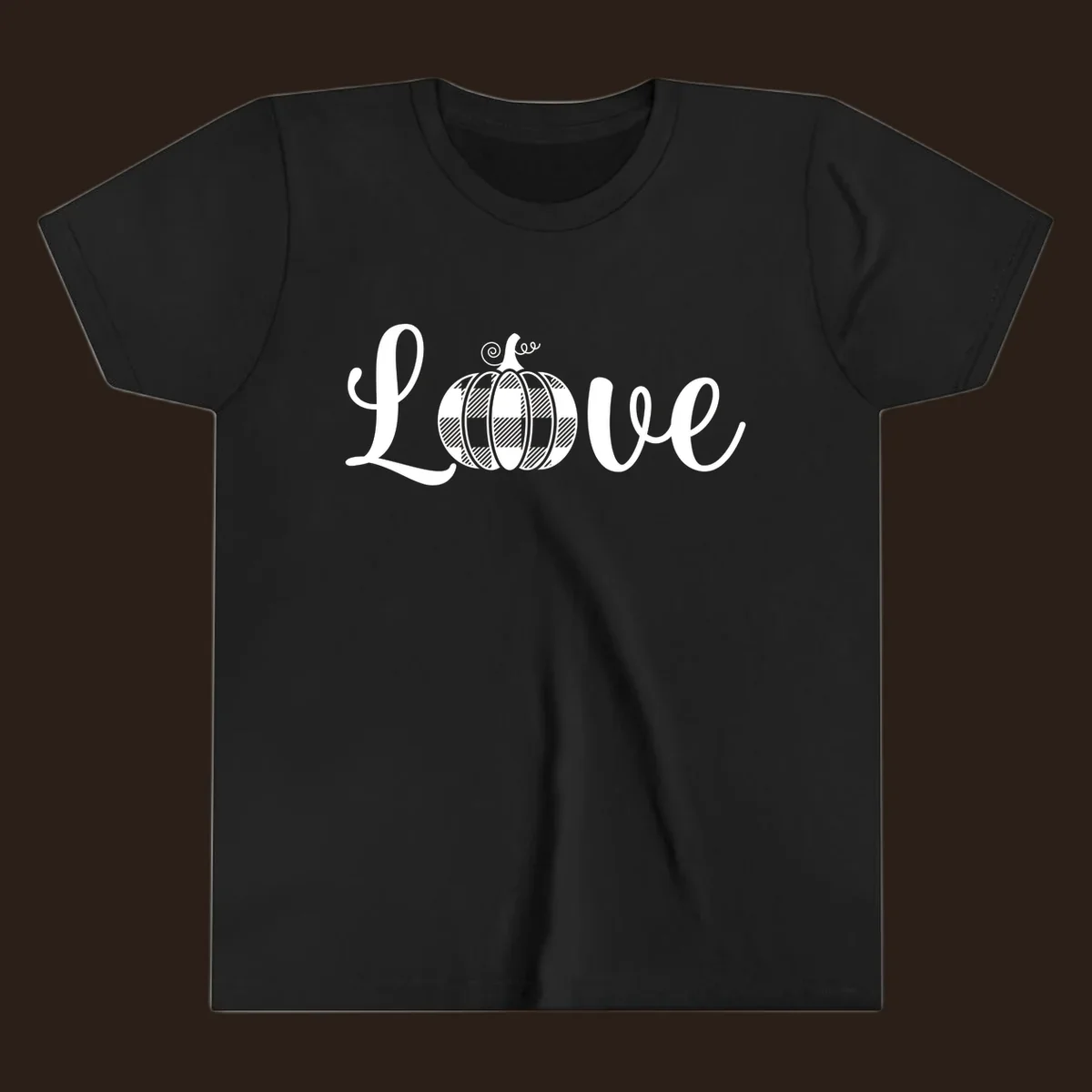 Love pumpkin buffalo plaid script text design.