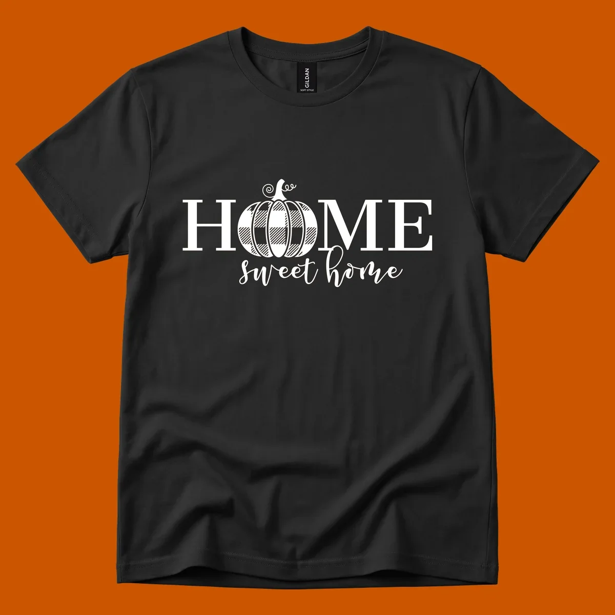 Home Sweet Home buffalo plaid pumpkin design