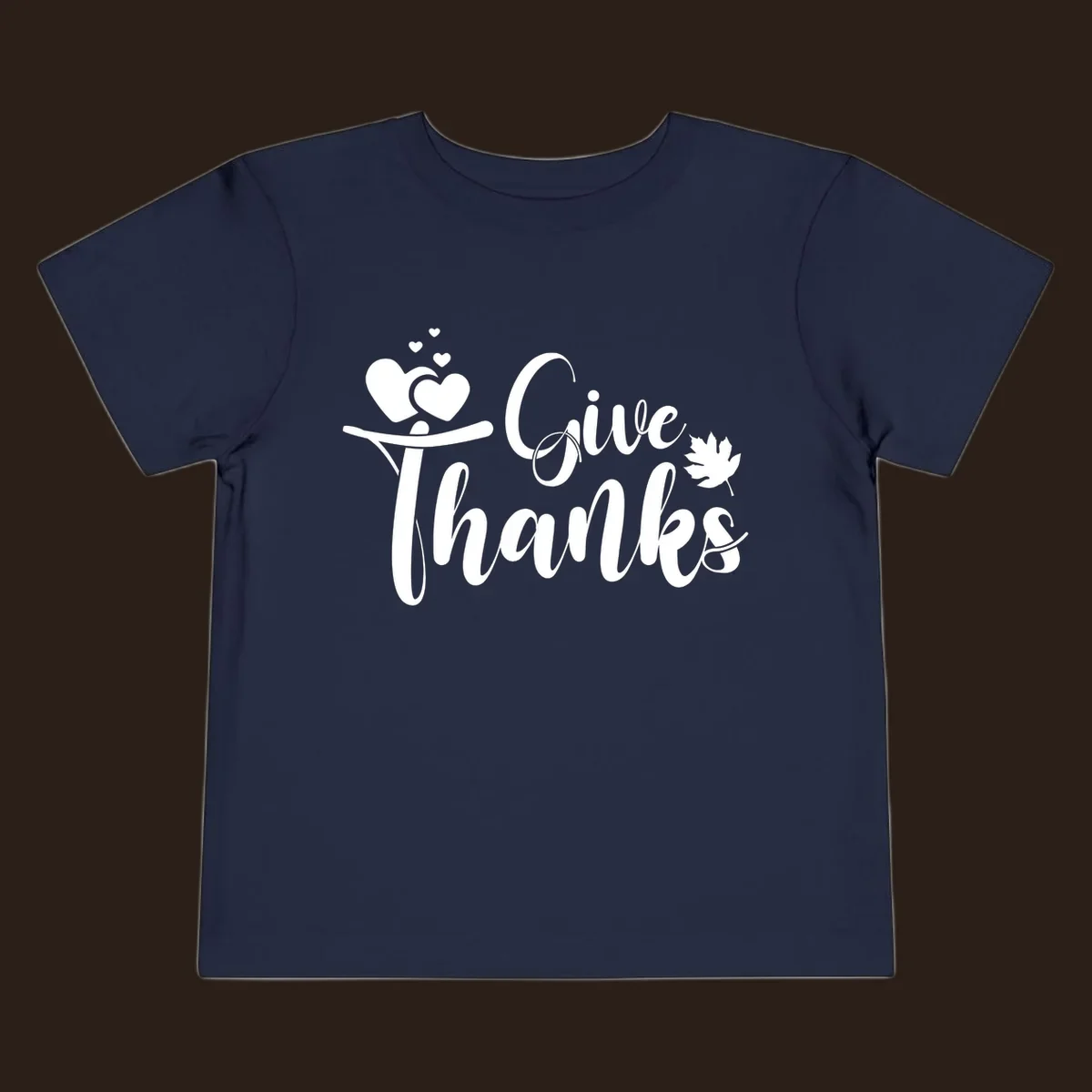 Give Thanks Thanksgiving family design with hearts and maple leaf.