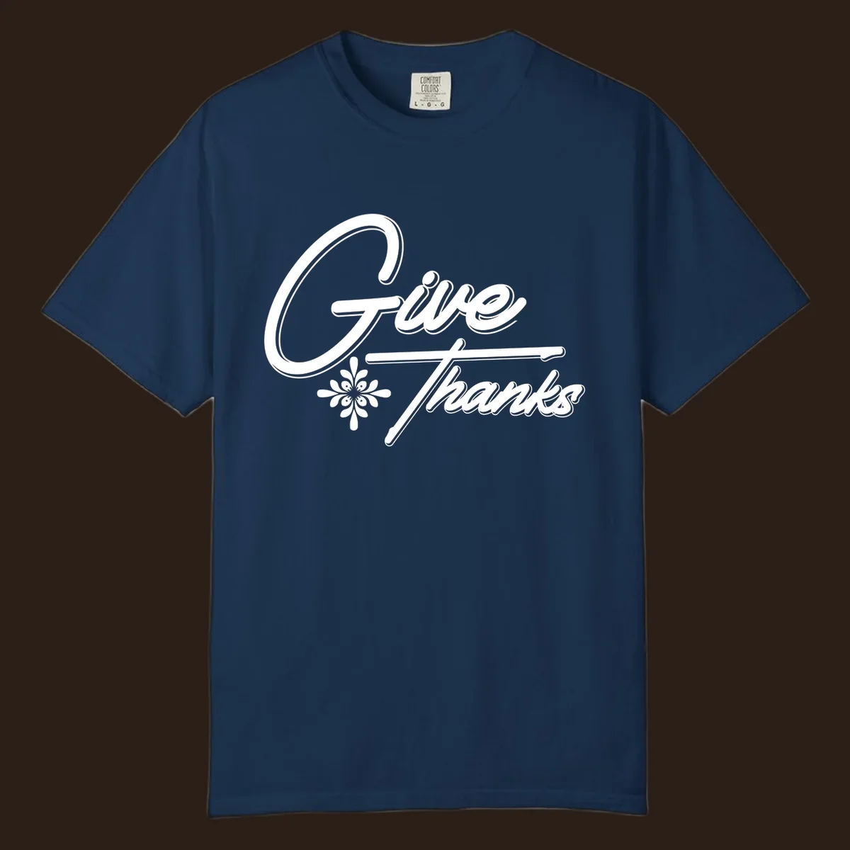 Give Thanks script text with floral accent for Thanksgiving shirts