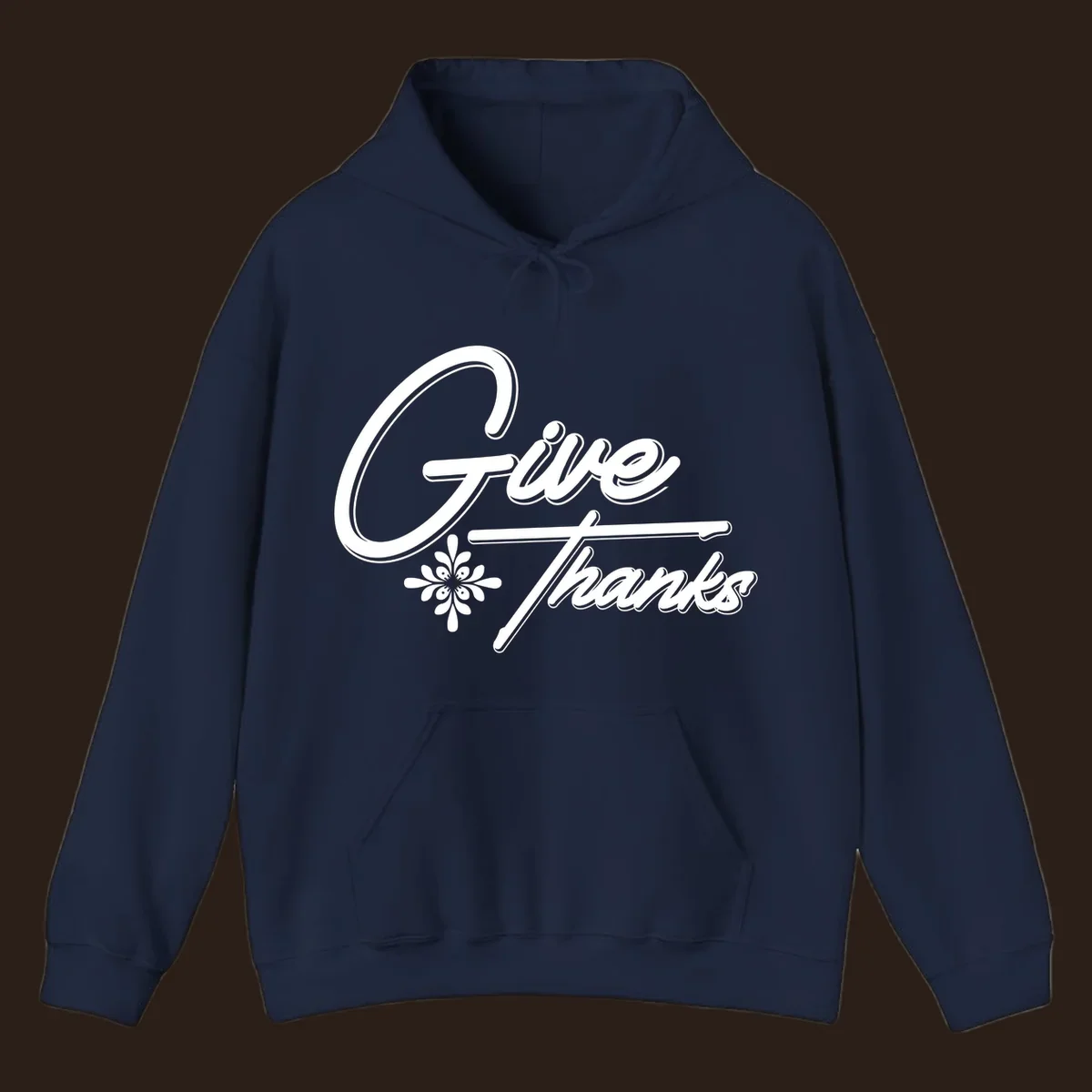 Give Thanks script text with floral accent for Thanksgiving shirts