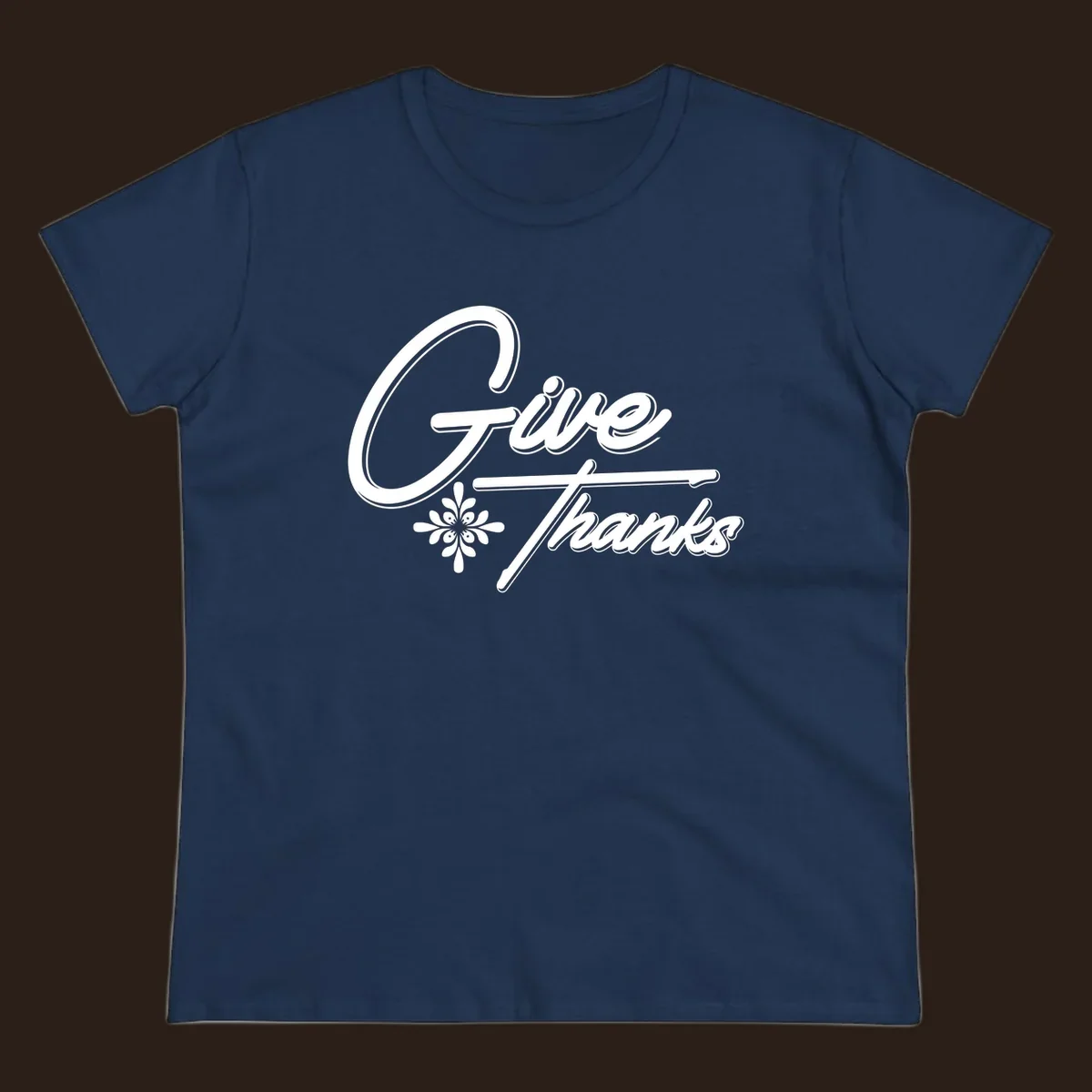 Give Thanks script text with floral accent for Thanksgiving shirts