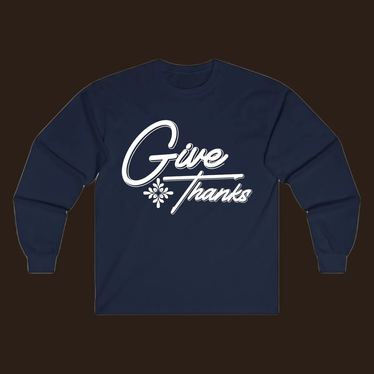 Give Thanks script text with floral accent for Thanksgiving shirts