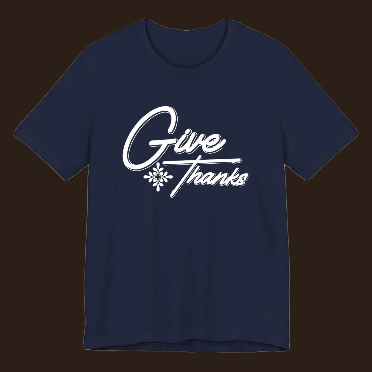 Give Thanks script text with floral accent for Thanksgiving shirts