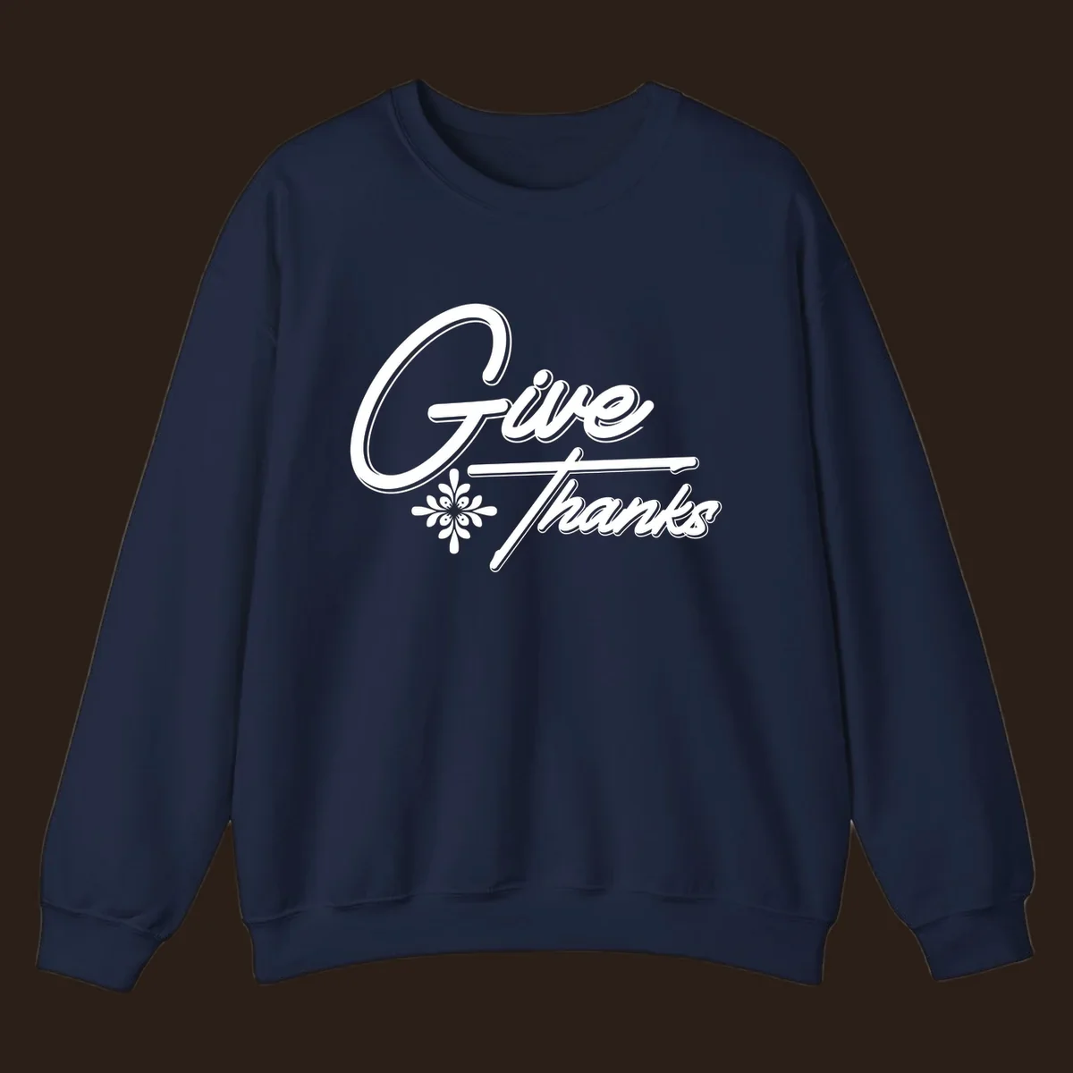 Give Thanks script text with floral accent for Thanksgiving shirts