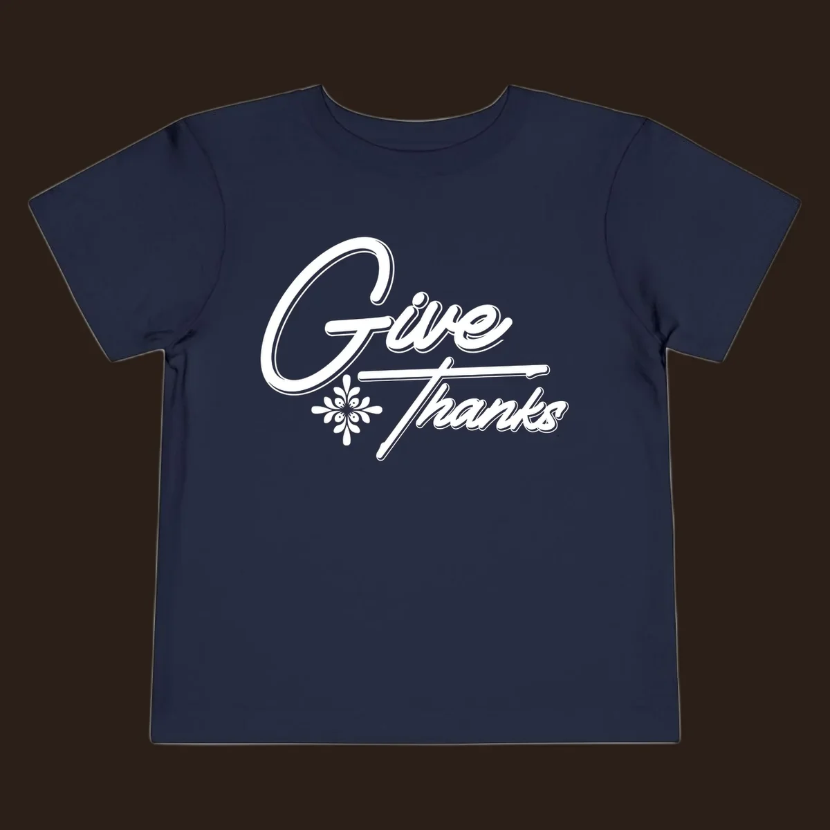 Give Thanks script text with floral accent for Thanksgiving shirts