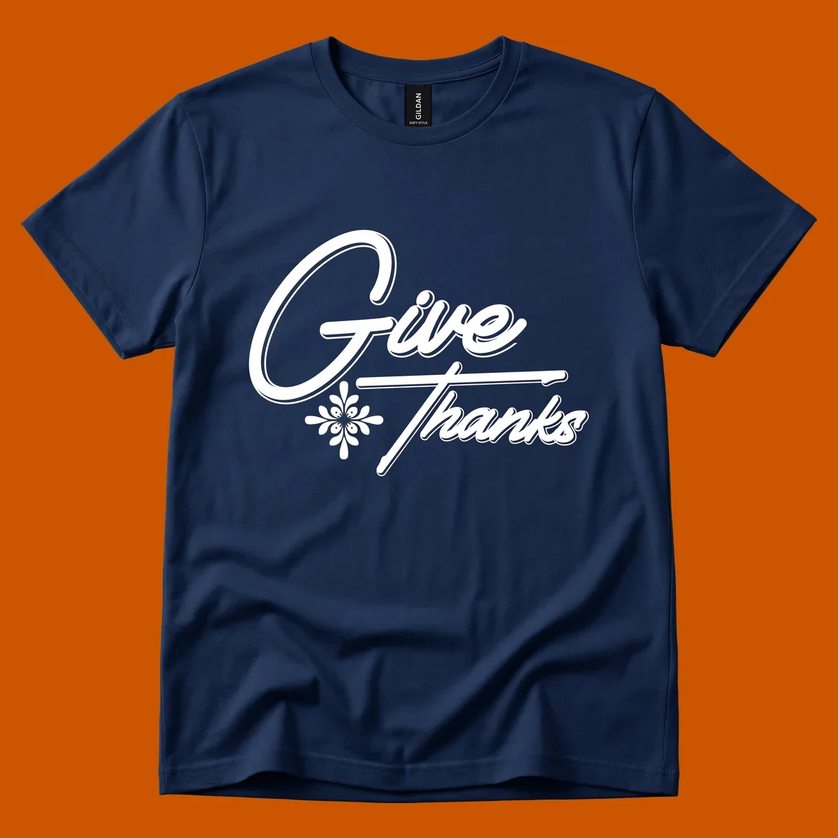 Give Thanks script text with floral accent for Thanksgiving shirts