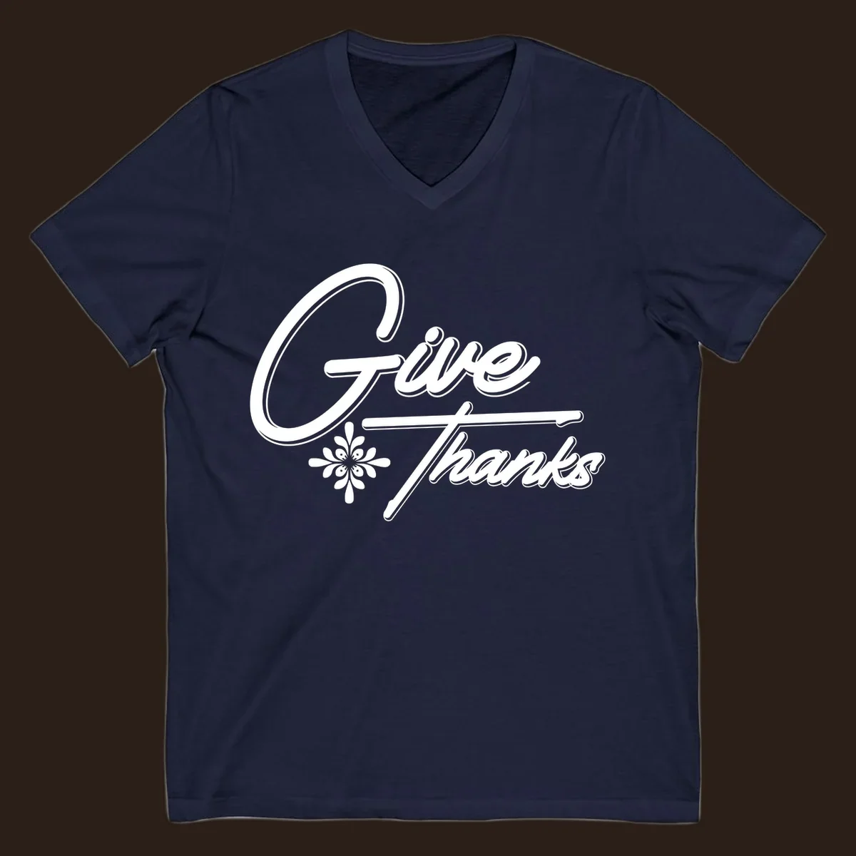 Give Thanks script text with floral accent for Thanksgiving shirts