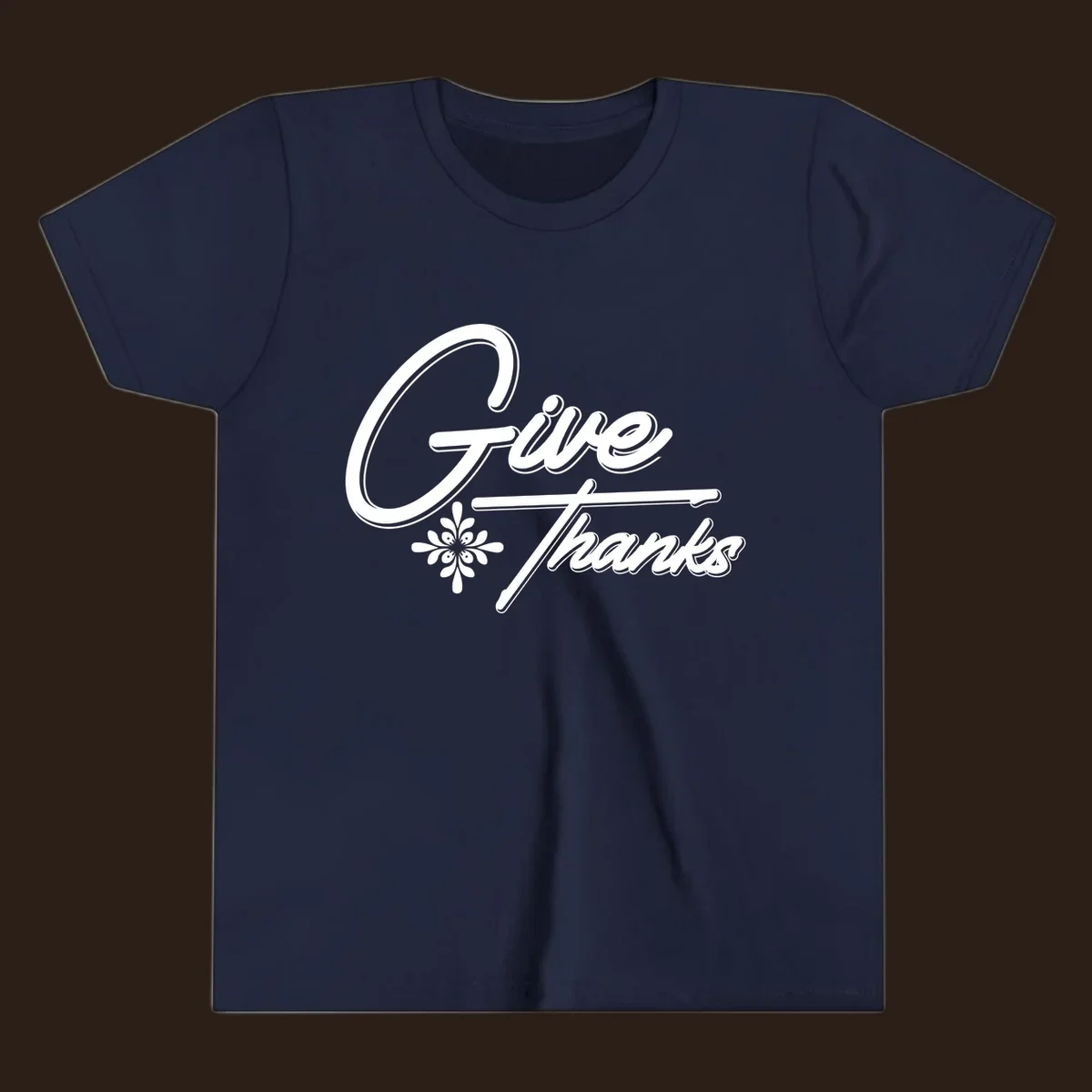 Give Thanks script text with floral accent for Thanksgiving shirts