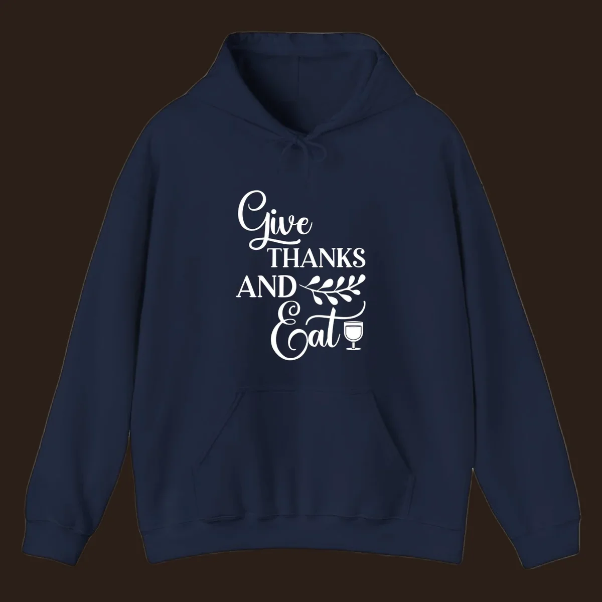 Give Thanks And Eat Thanksgiving text and illustrations with wine glass