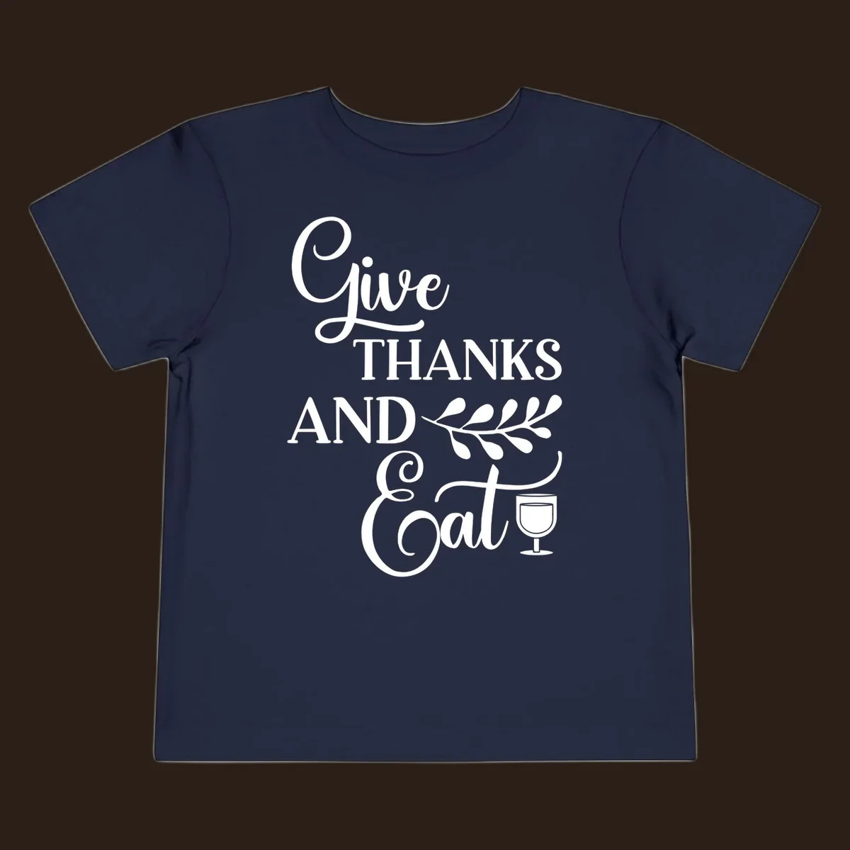 Give Thanks And Eat Thanksgiving text and illustrations with wine glass