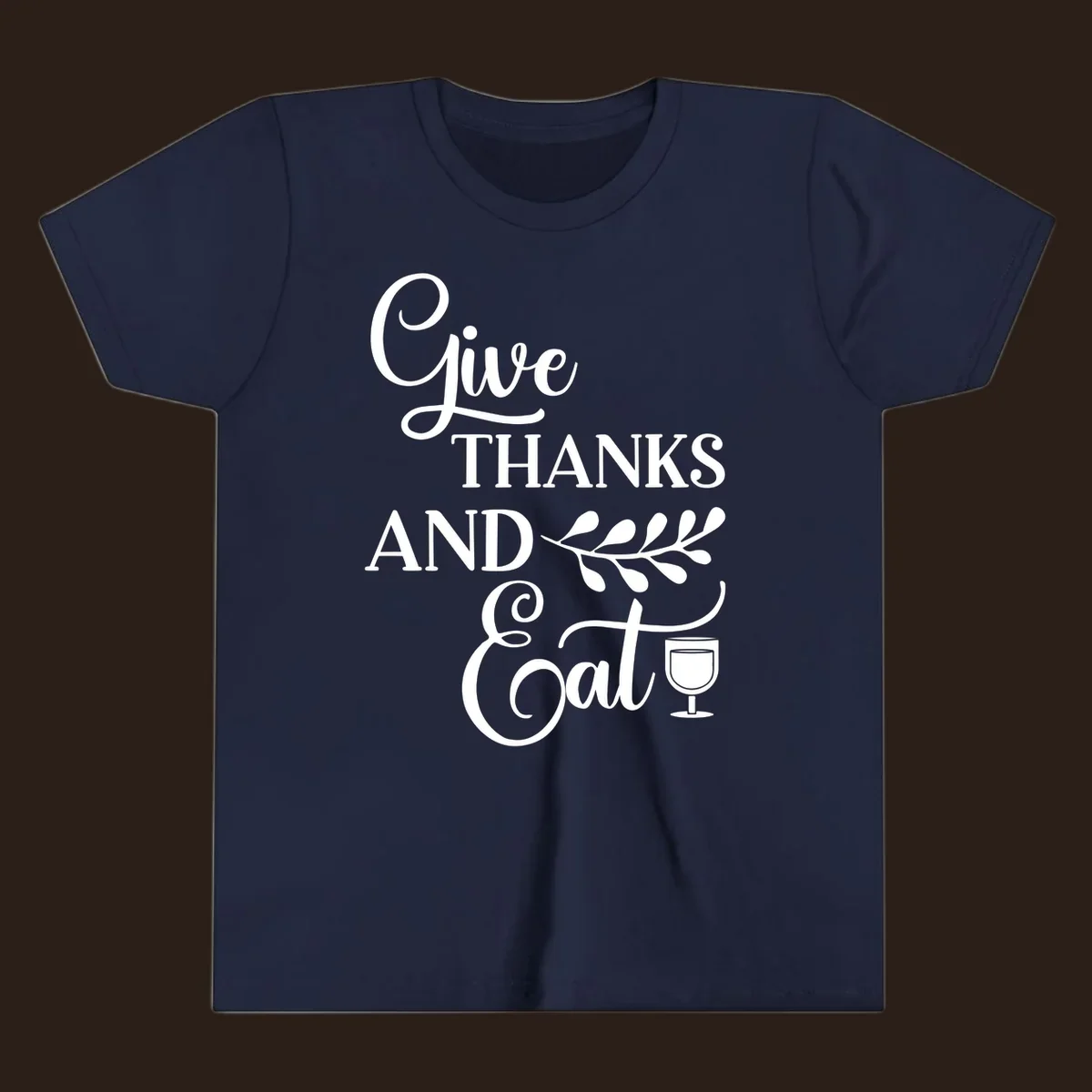 Give Thanks And Eat Thanksgiving text and illustrations with wine glass
