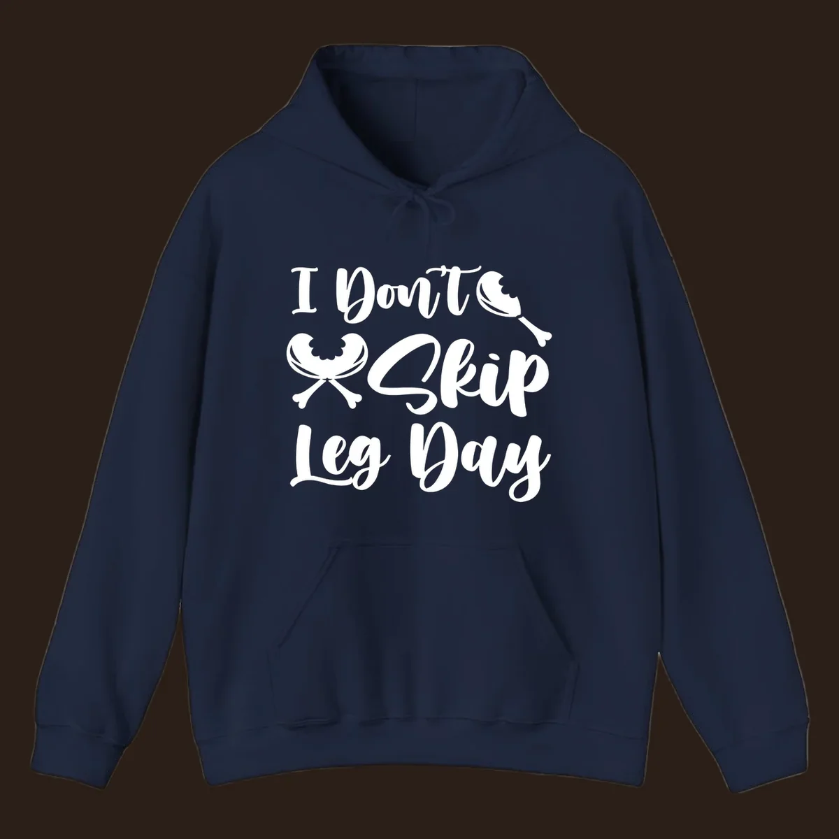 I Don't Skip Leg Day text with chicken leg graphics, funny Thanksgiving workout concept.