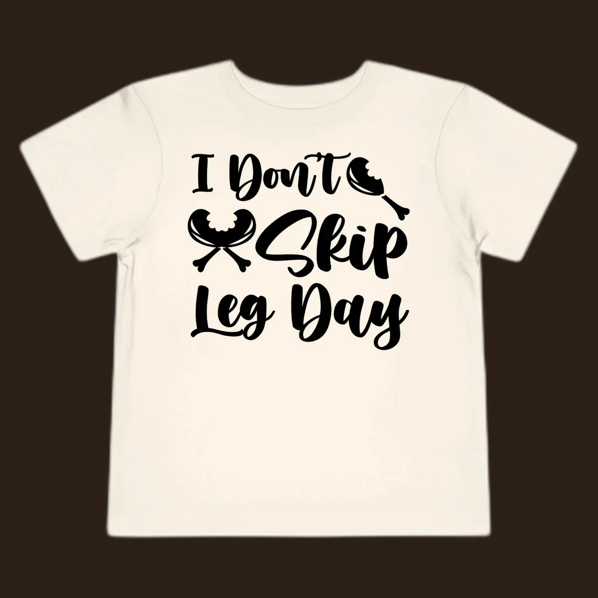 I Don't Skip Leg Day text with chicken leg graphics, funny Thanksgiving workout concept.