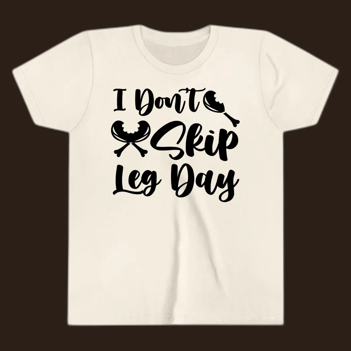 I Don't Skip Leg Day text with chicken leg graphics, funny Thanksgiving workout concept.