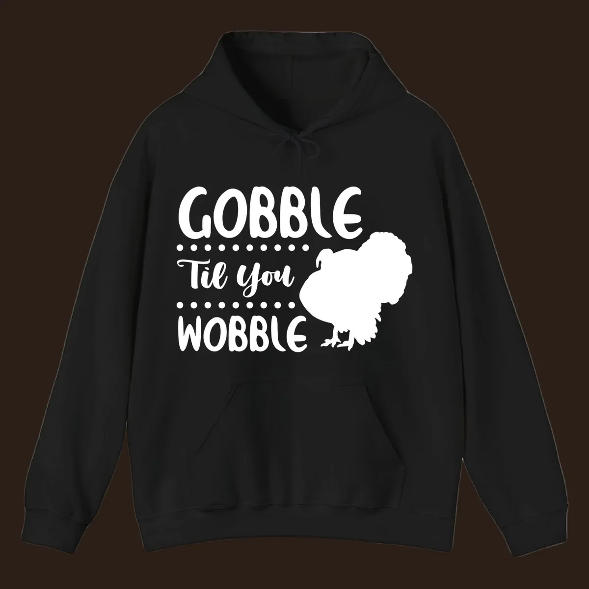 Gobble til you wobble turkey design with text and a turkey silhouette.