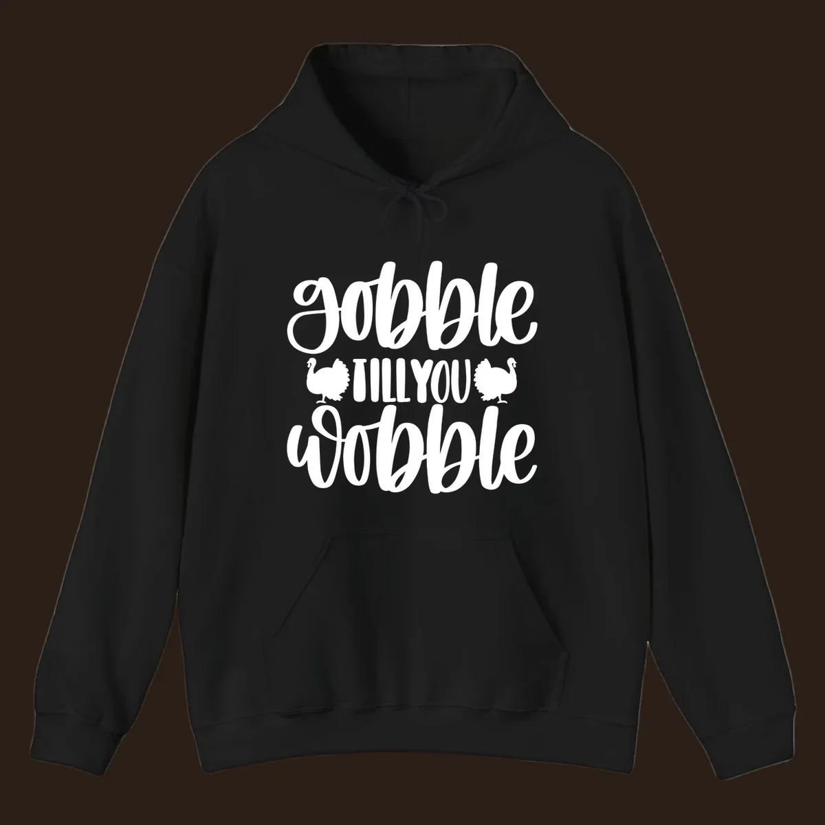 Gobble till you wobble text with turkey illustrations, Thanksgiving design.