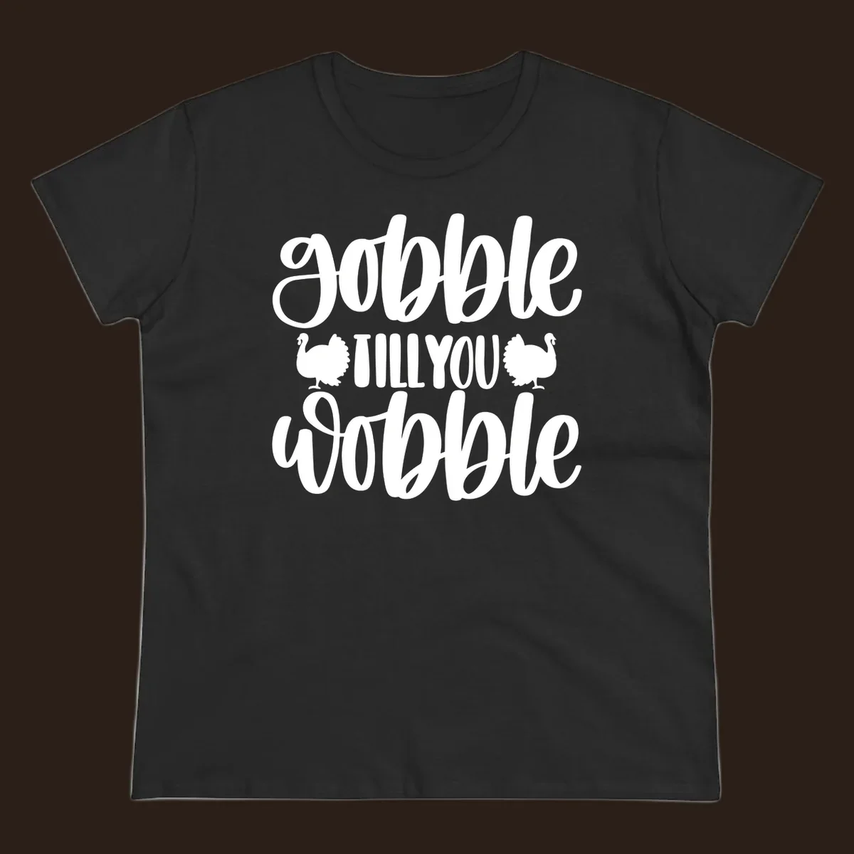 Gobble till you wobble text with turkey illustrations, Thanksgiving design.