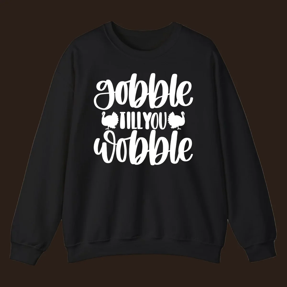 Gobble till you wobble text with turkey illustrations, Thanksgiving design.