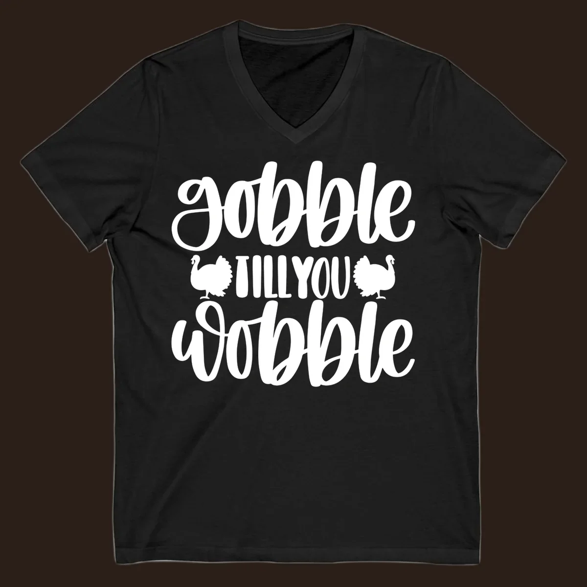 Gobble till you wobble text with turkey illustrations, Thanksgiving design.