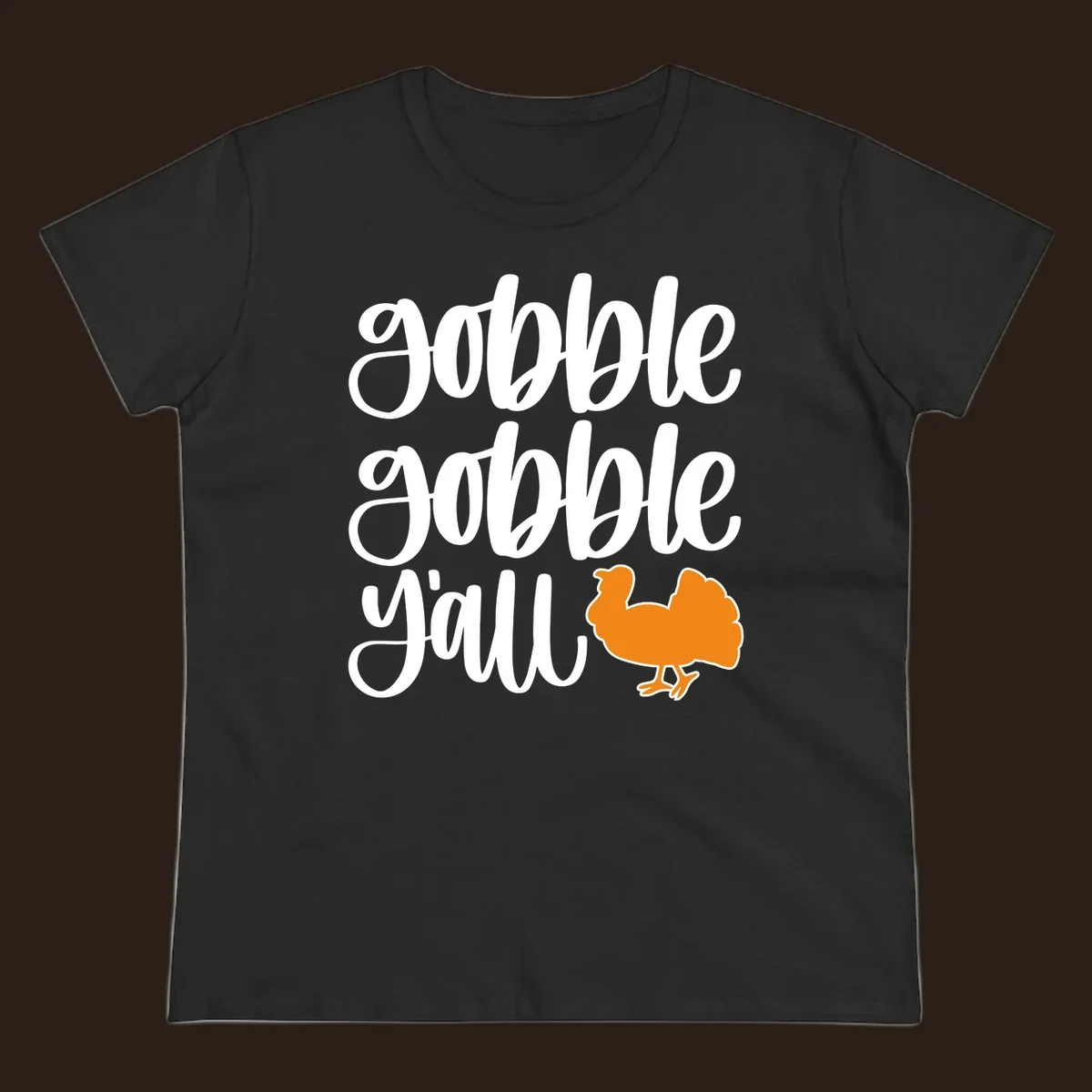Gobble gobble y'all text with a turkey illustration, gobble-gobble-turkey Thanksgiving design.