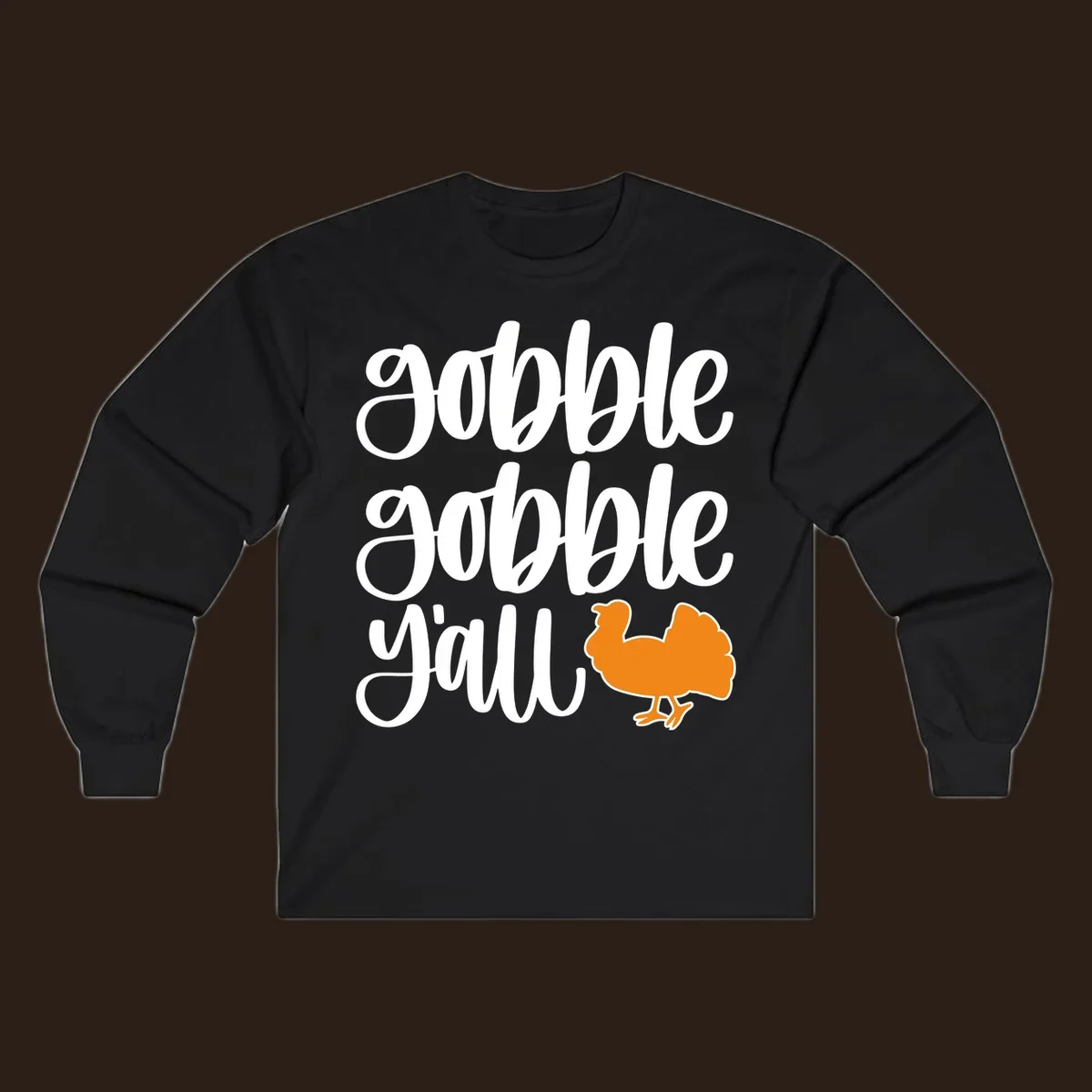 Gobble gobble y'all text with a turkey illustration, gobble-gobble-turkey Thanksgiving design.